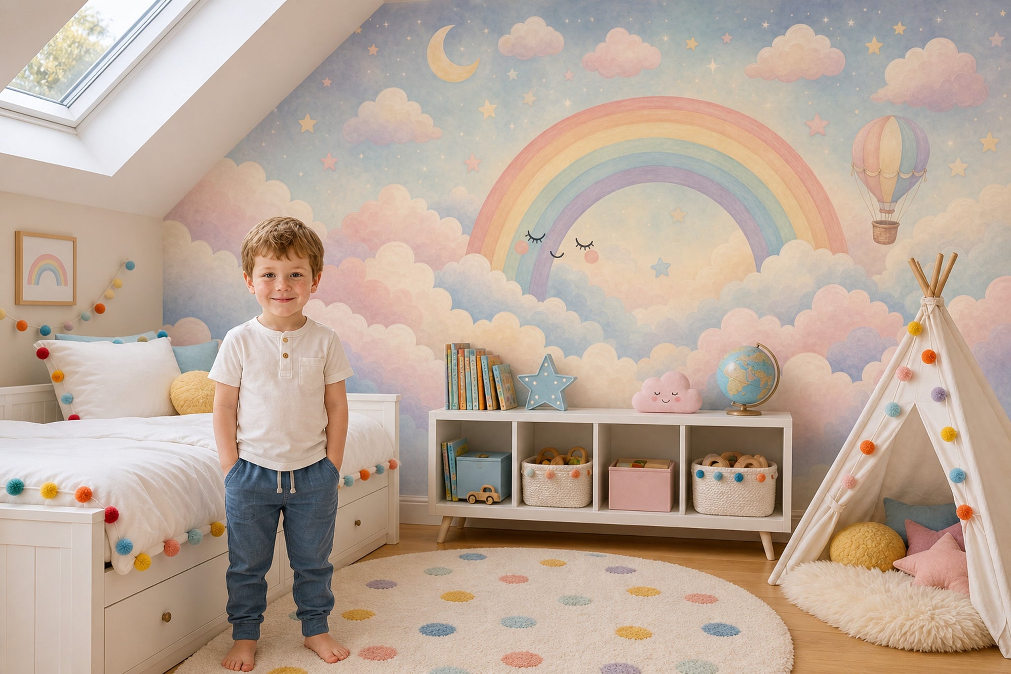 Gökkuşağı Bulutlu Poster Duvar Kağıdı Pastel Çocuk Odası