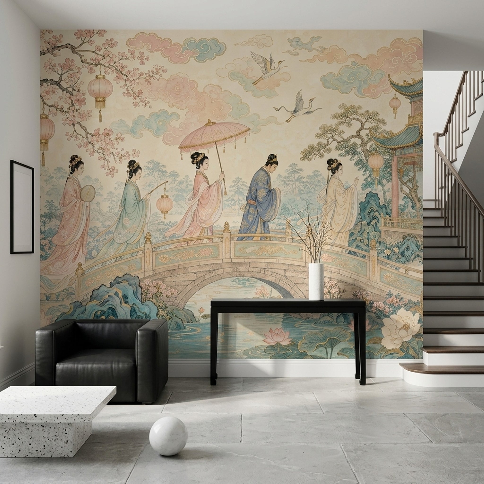 Uzak Doğu Bahçe Sahnesi Poster Duvar Kağıdı Pastel Salon