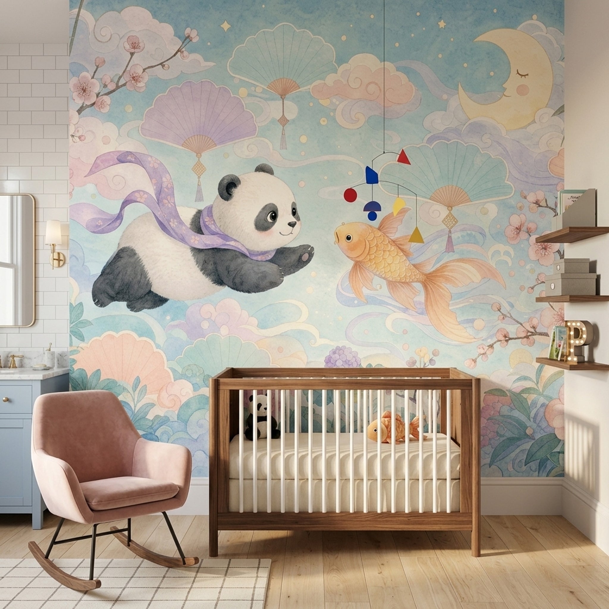 Pandalı Poster Duvar Kağıdı Pastel Mavi Çocuk Odası
