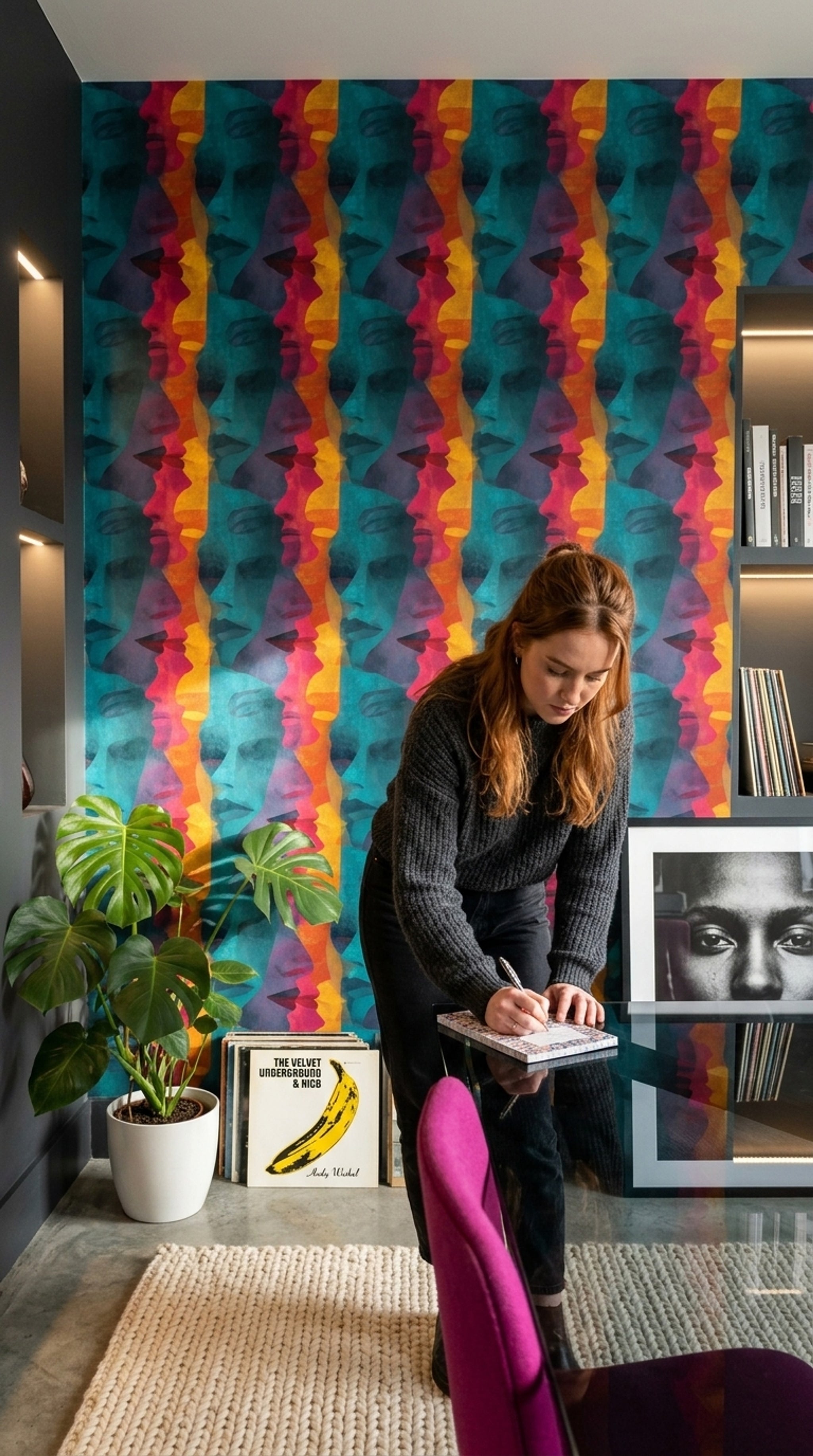 Renkli Yüz Silüetli Duvar Kağıdı Modern Sanat Desenli