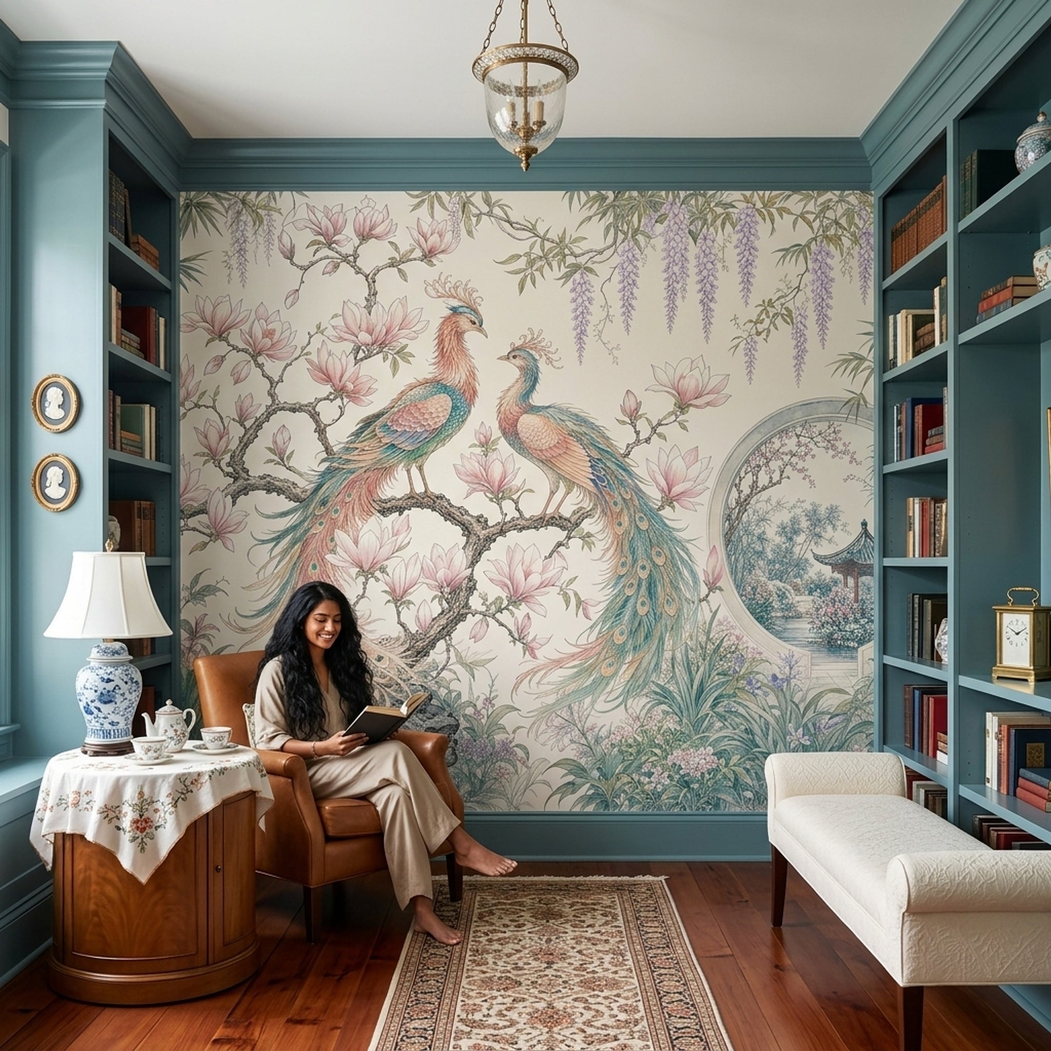 Çiçekli Tavus Kuşu Poster Duvar Kağıdı Pastel Salon Dekoru