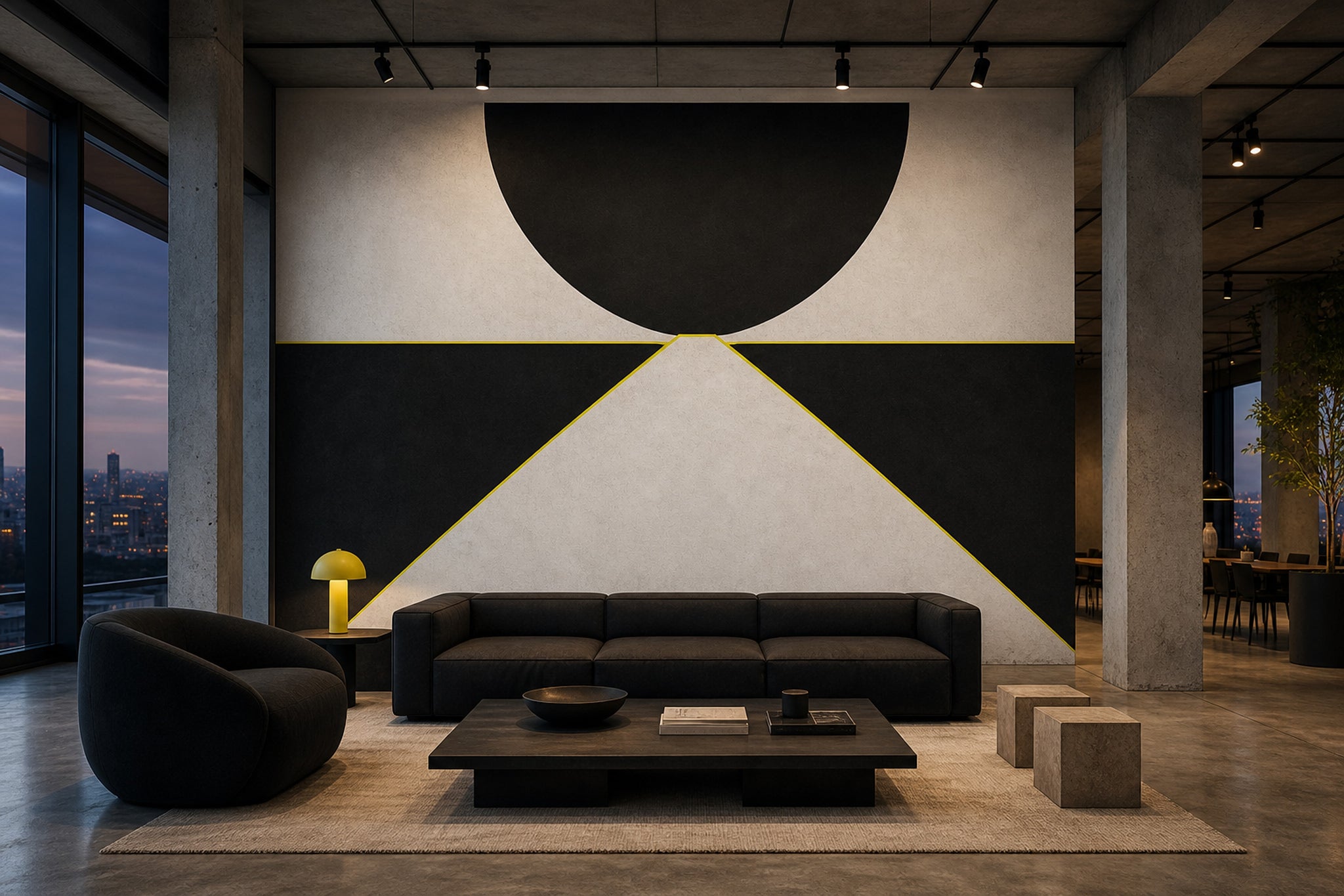 Siyah Gri Geometrik Poster Duvar Kağıdı Modern Salon Duvarı