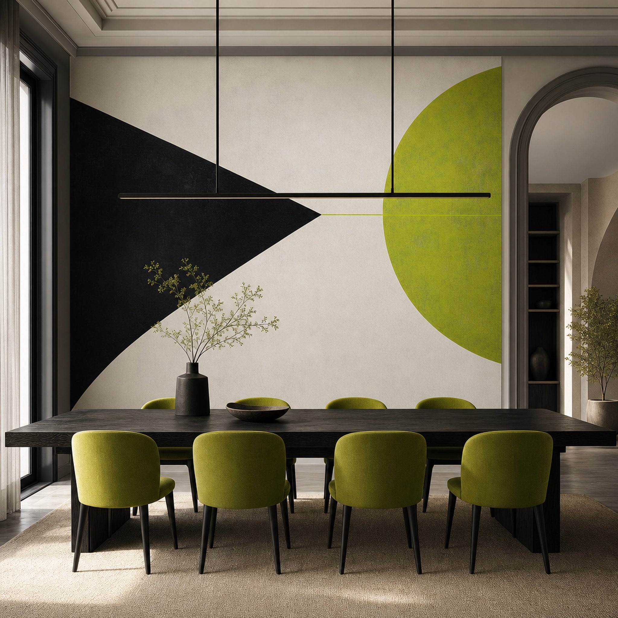Geometrik Şekilli Poster Duvar Kağıdı Yeşil Siyah Salon