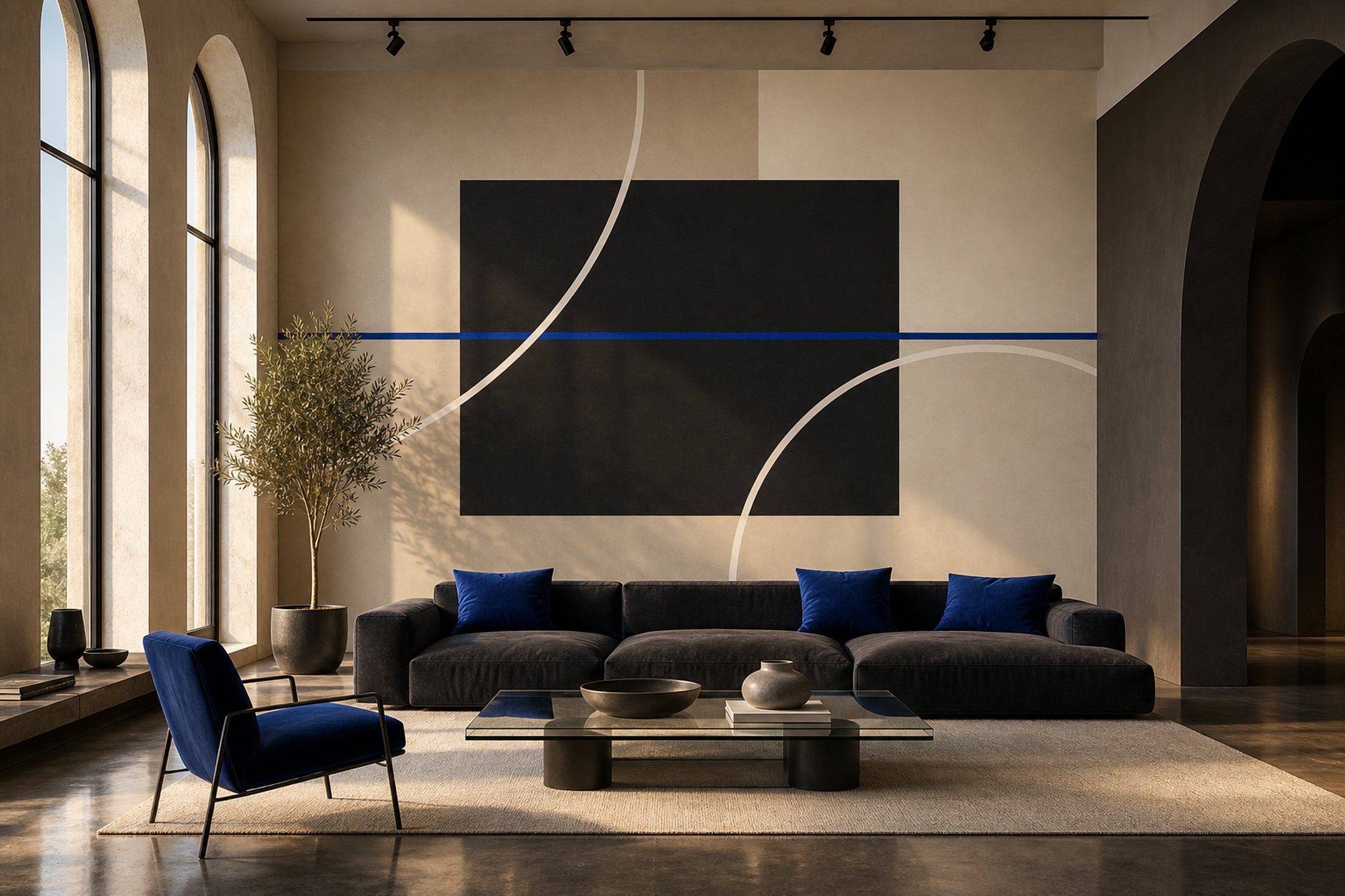 Soyut Geometrik Poster Duvar Kağıdı Siyah Bej Salon Dekoru