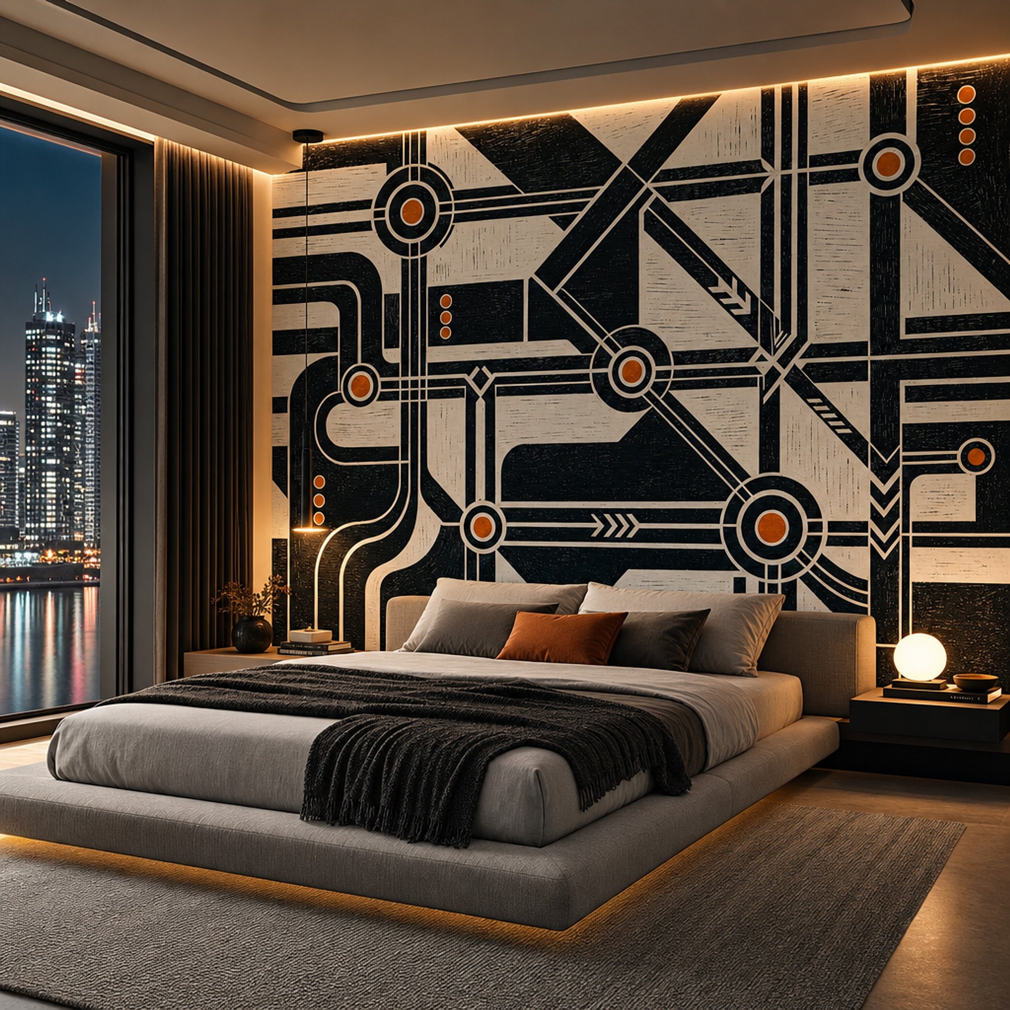 Soyut Geometrik Poster Duvar Kağıdı Siyah Krem Salon Dekoru