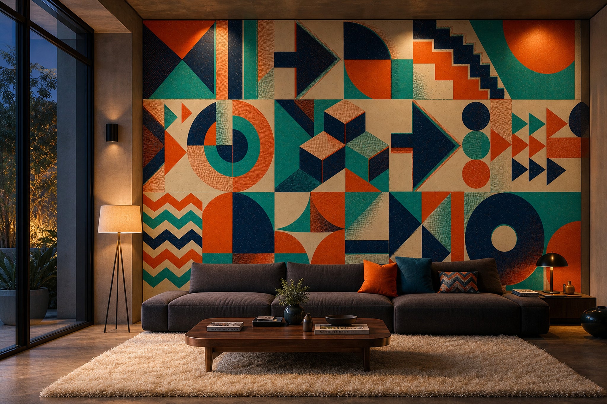 Geometrik Soyut Poster Duvar Kağıdı Turkuaz Turuncu Salon Dekoru