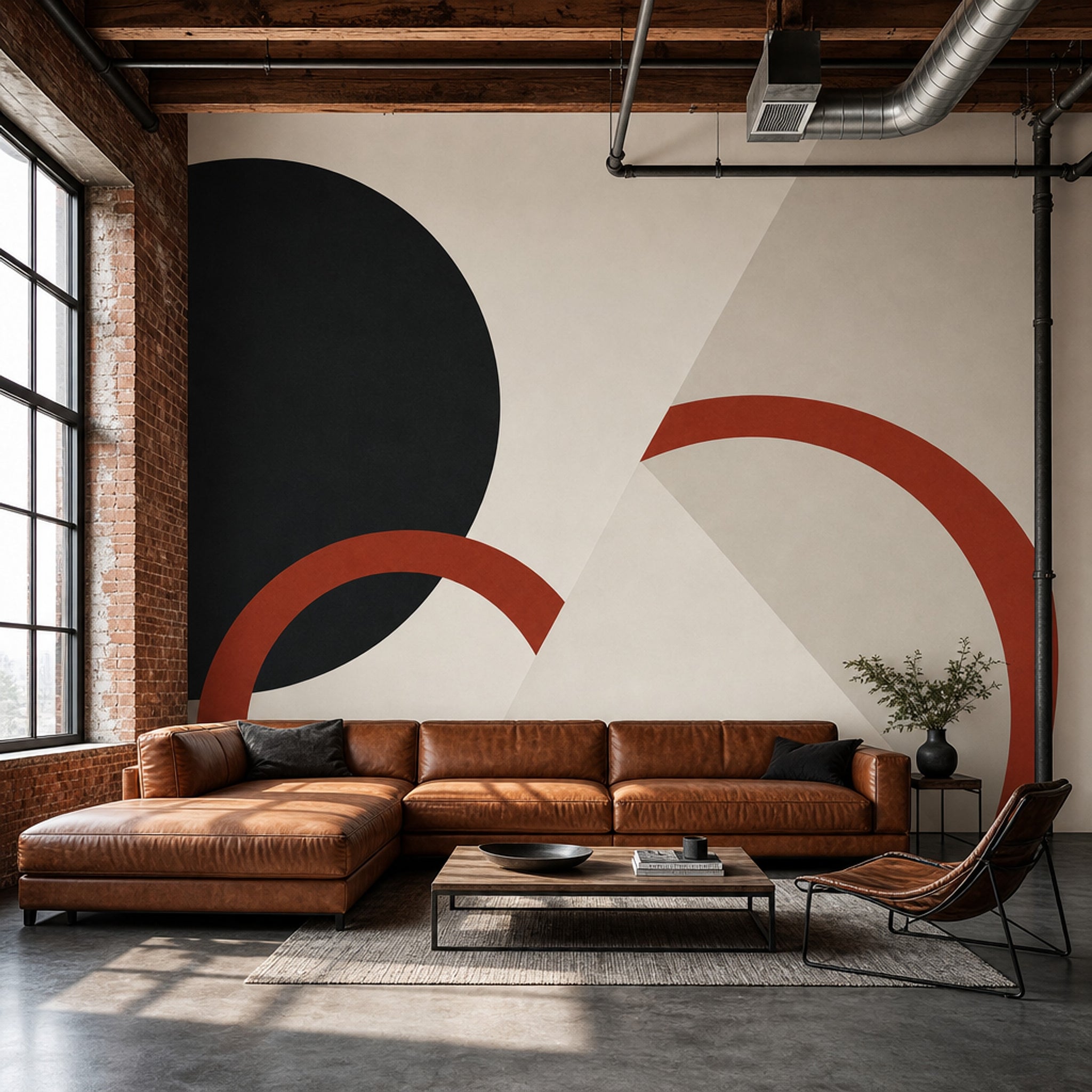 Geometrik Kemer Desenli Poster Duvar Kağıdı Bej Yatak Odası