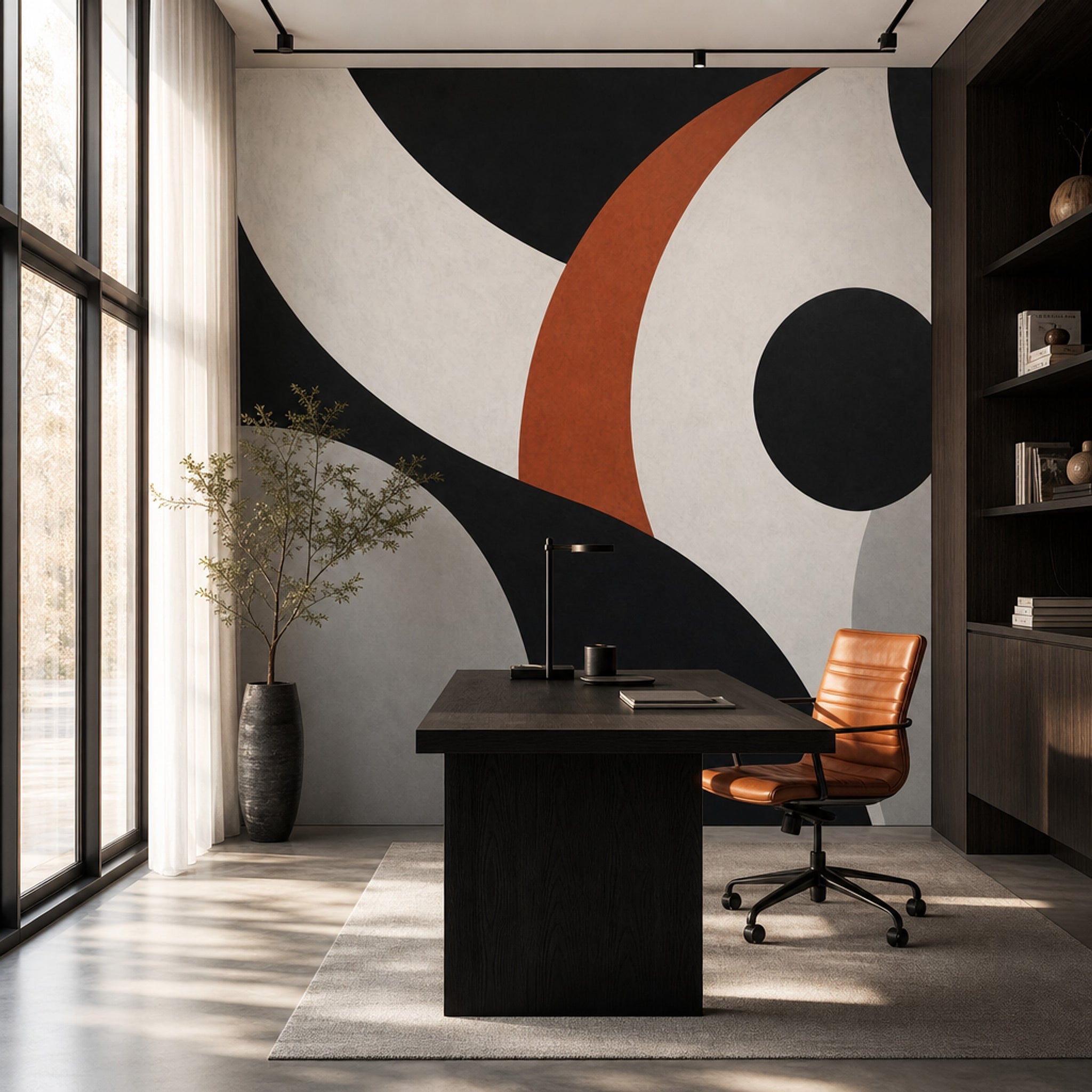 Soyut Geometrik Poster Duvar Kağıdı Siyah Kiremit Ton Salon