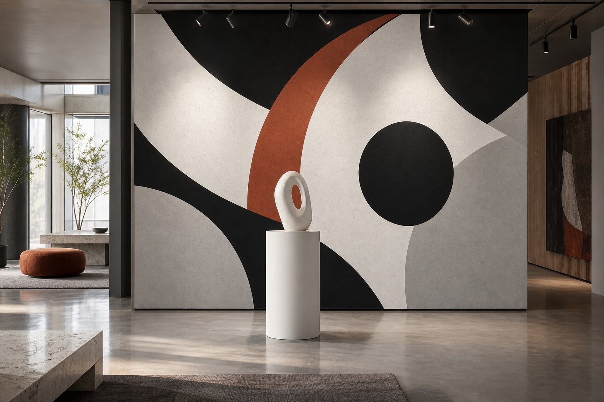 Soyut Geometrik Poster Duvar Kağıdı Siyah Kiremit Ton Salon