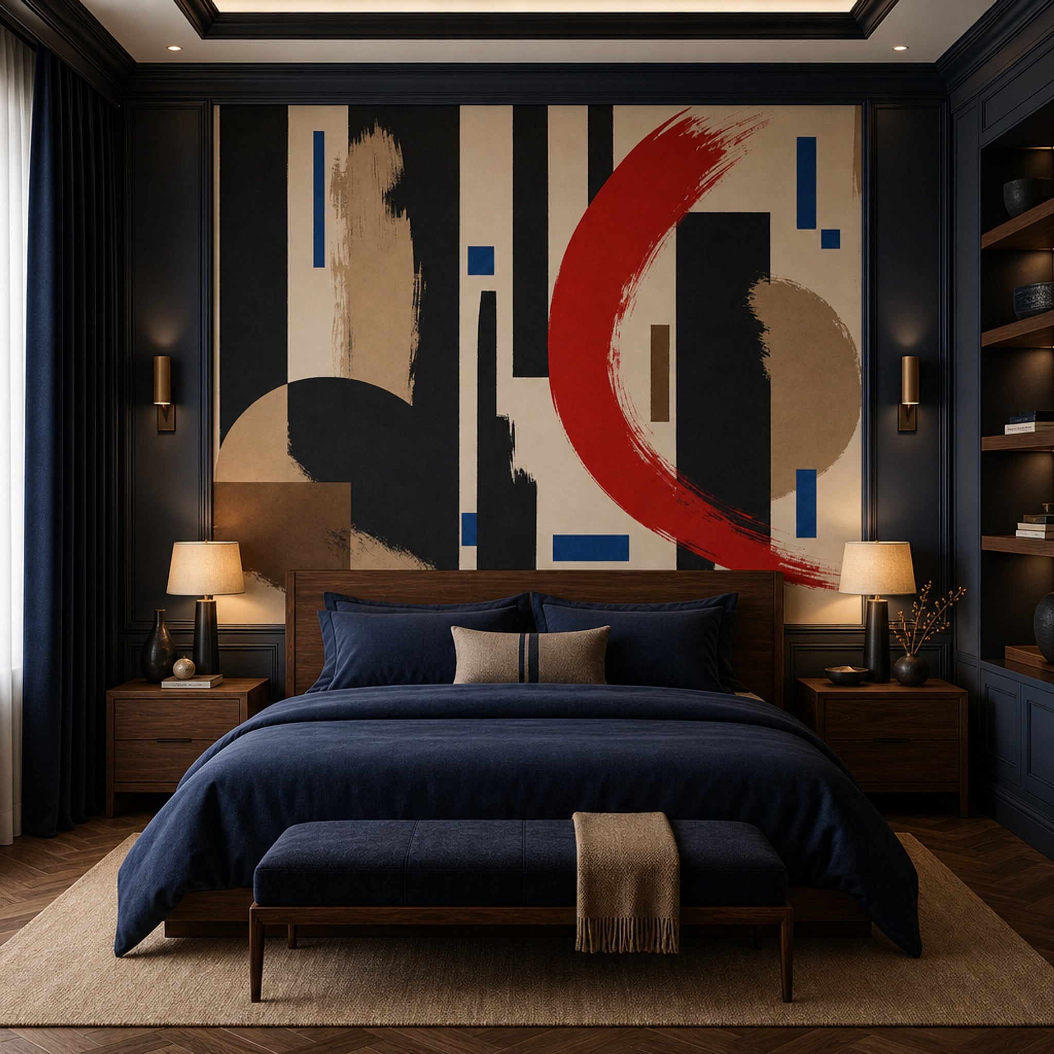 Soyut Geometrik Poster Duvar Kağıdı Bej Siyah Salon Dekoru