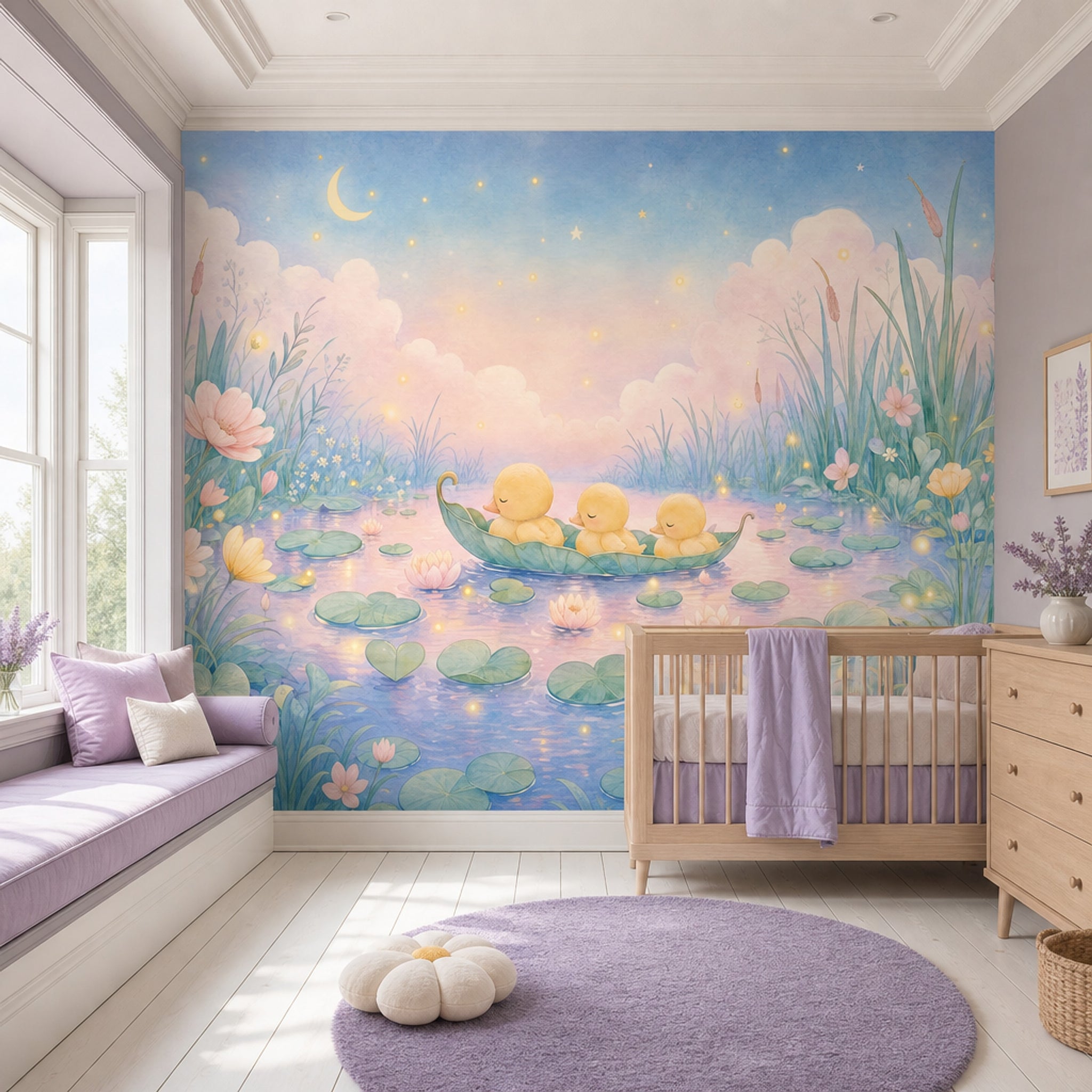 Uyuyan Ördekli Poster Duvar Kağıdı Pastel Gökyüzü Çocuk Odası