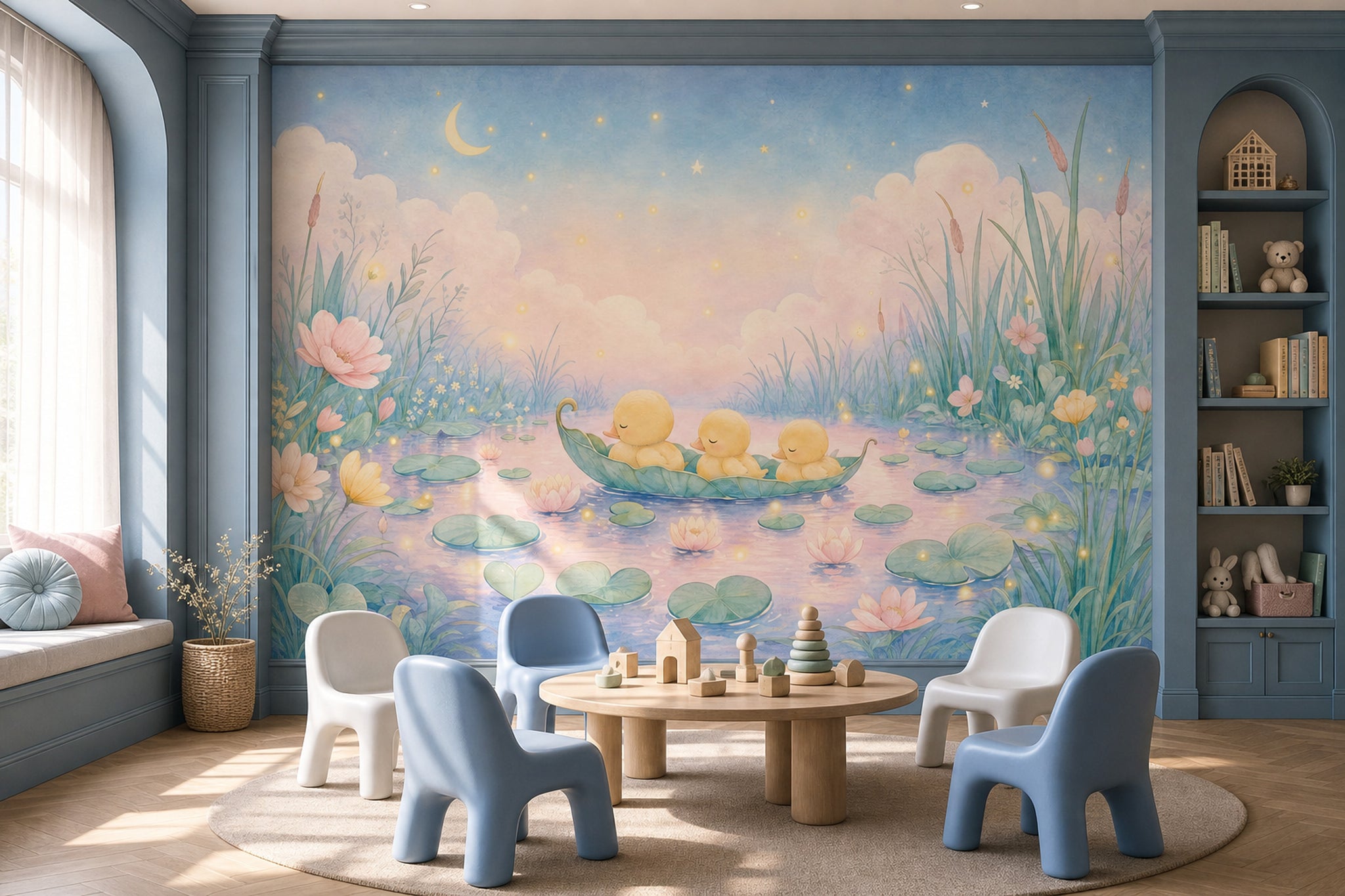 Uyuyan Ördekli Poster Duvar Kağıdı Pastel Gökyüzü Çocuk Odası