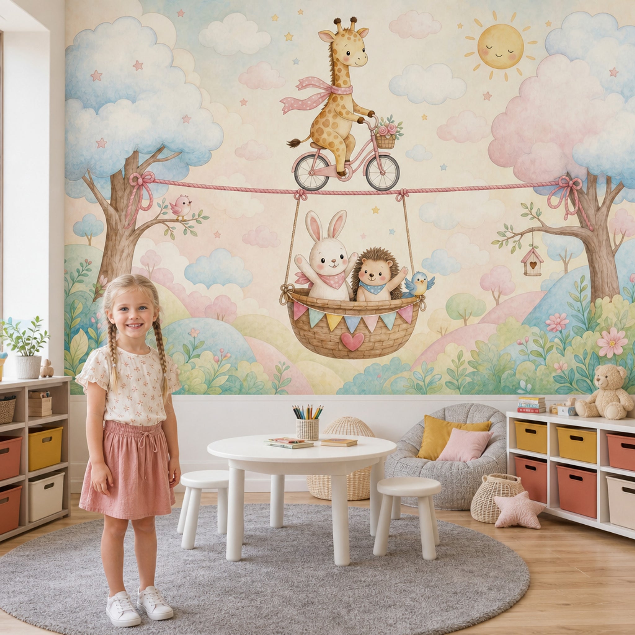 Sevimli Hayvanlı Poster Duvar Kağıdı Pastel Çocuk Odası