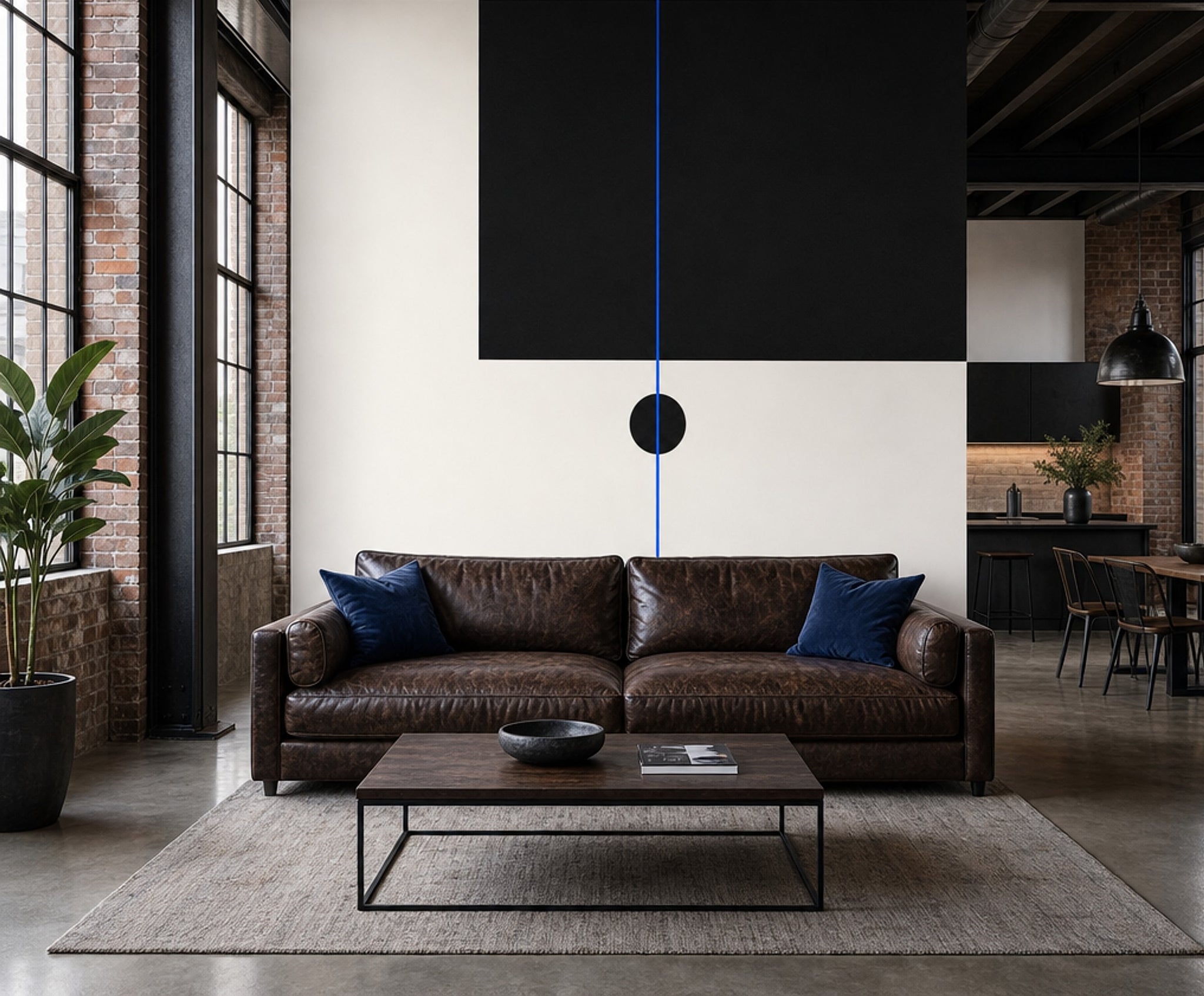 Soyut Siyah Poster Duvar Kağıdı Mavi Çizgili Minimal Salon