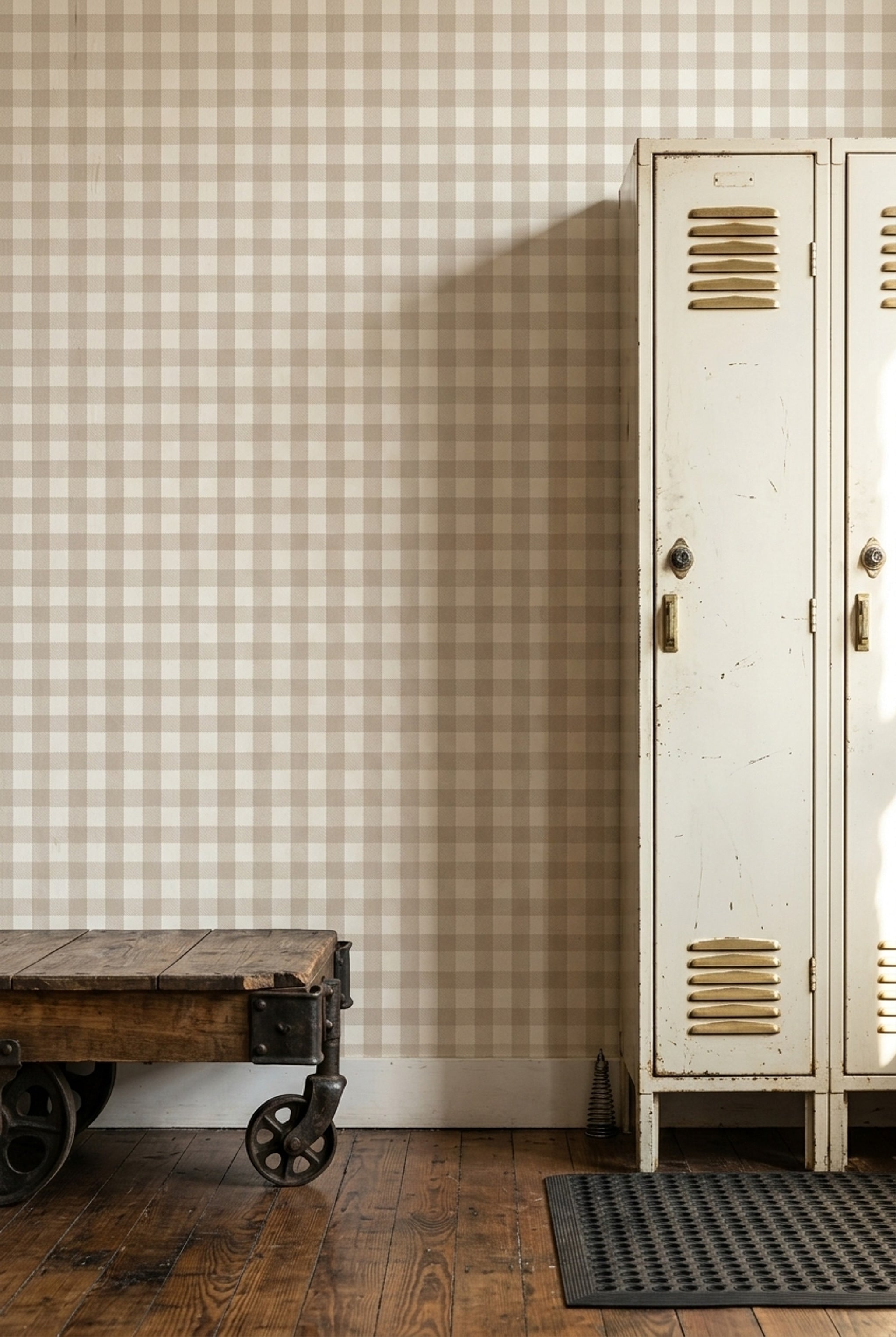 Bej Kareli Duvar Kağıdı Minimal Salon Yatak Odası