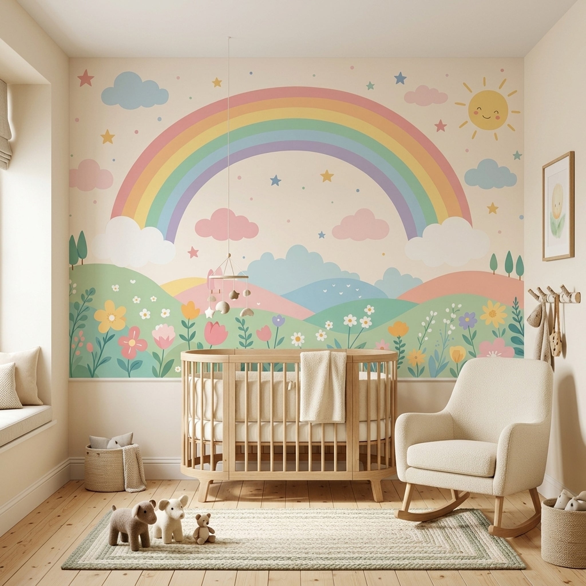 Gökkuşaklı Poster Duvar Kağıdı Pastel Bulutlu Çocuk Odası