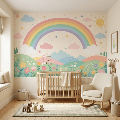 Gökkuşaklı Poster Duvar Kağıdı Pastel Bulutlu Çocuk Odası - 2