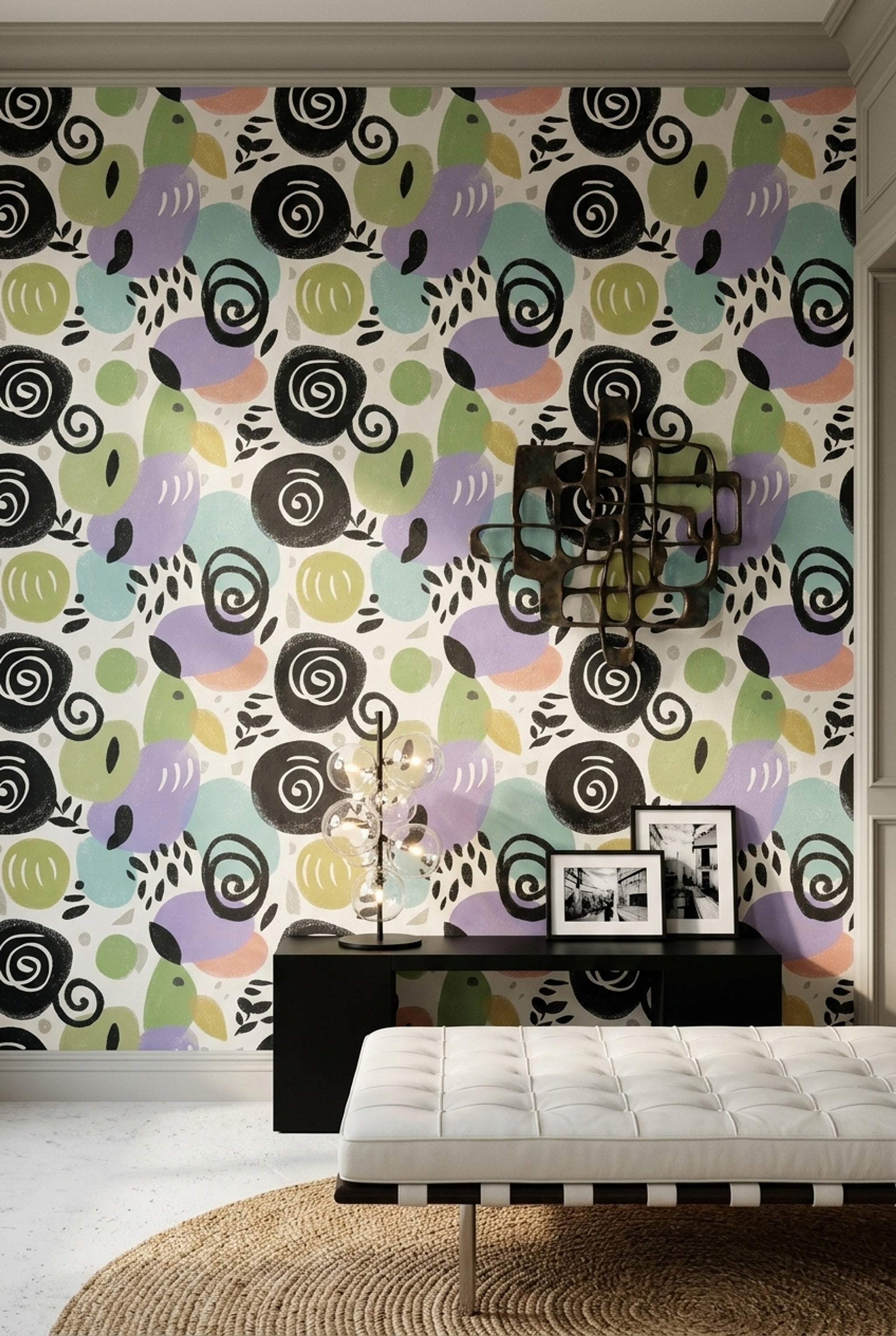Soyut Kuş Desenli Duvar Kağıdı Renkli Modern Salon