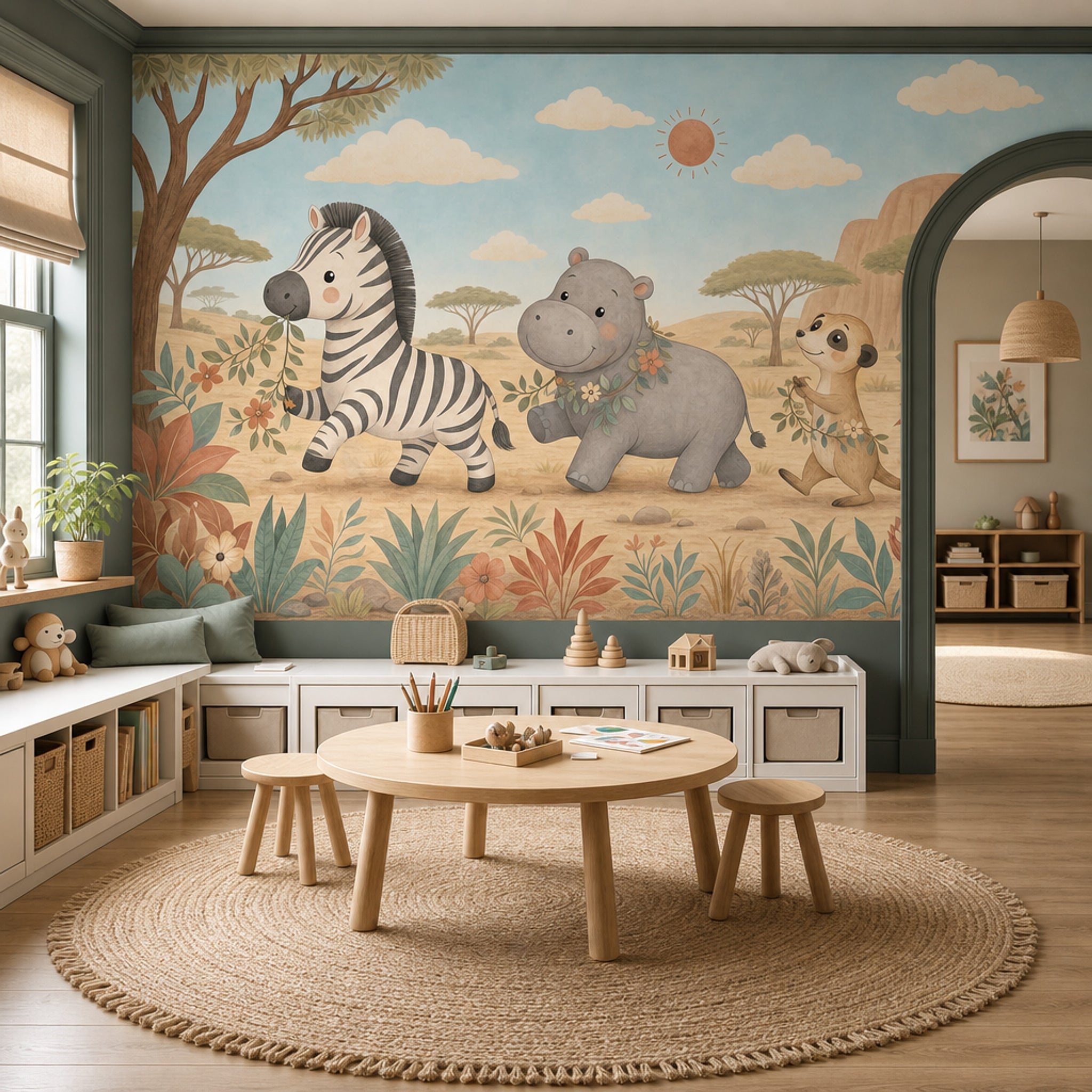 Safari Hayvanlı Poster Duvar Kağıdı Pastel Çocuk Odası Duvarı