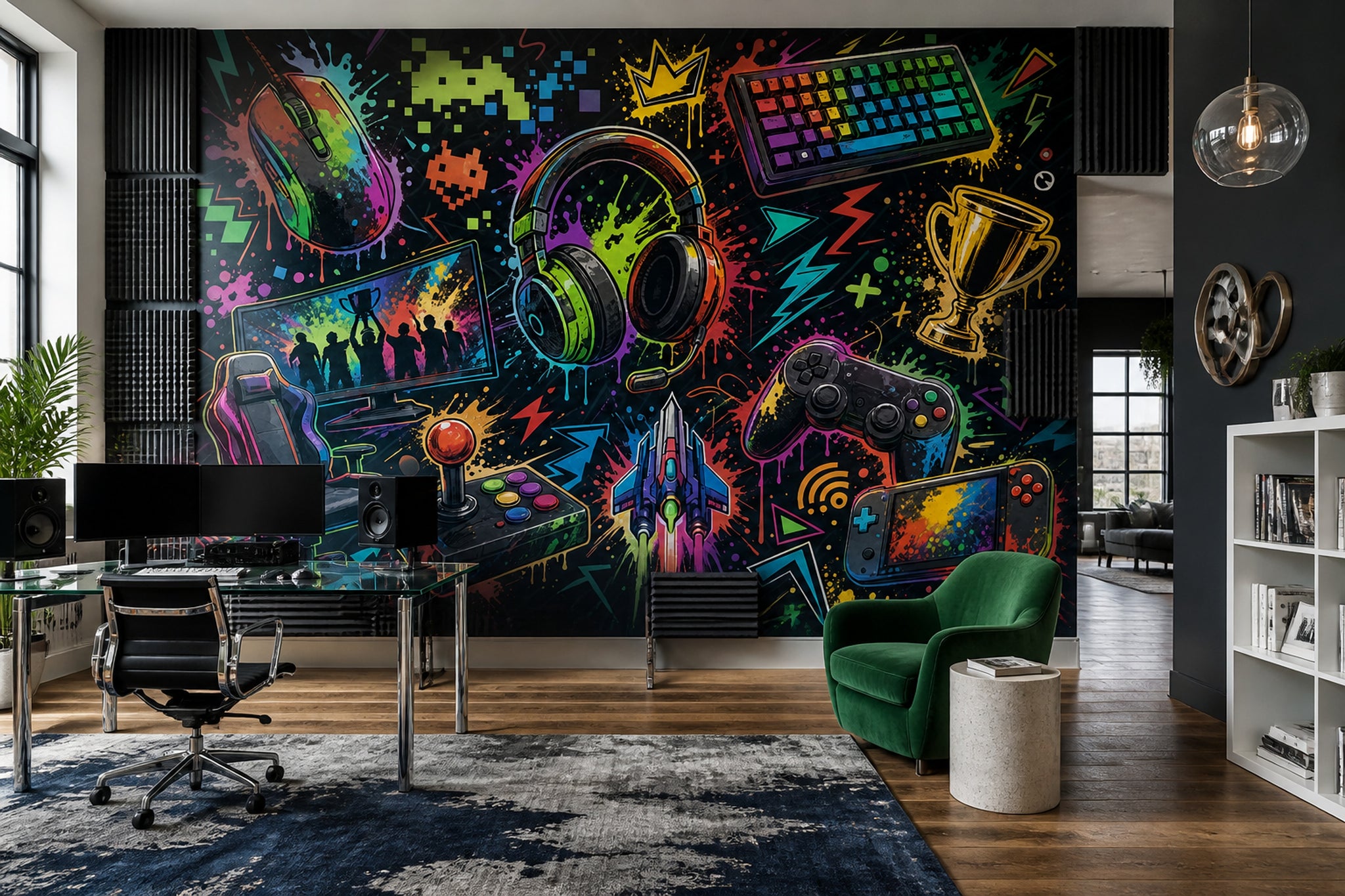 Oyun Temalı Poster Duvar Kağıdı Renkli Grafiti Genç Odası