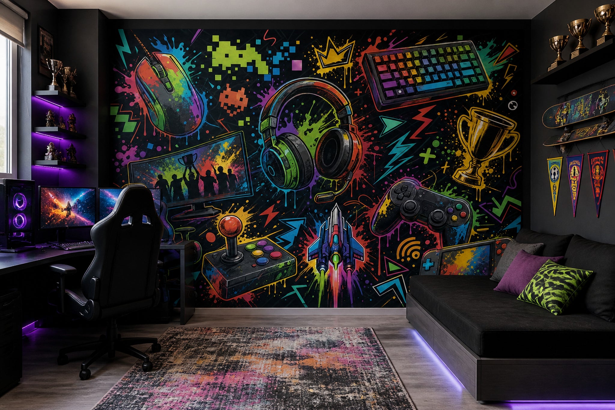 Oyun Temalı Poster Duvar Kağıdı Renkli Grafiti Genç Odası