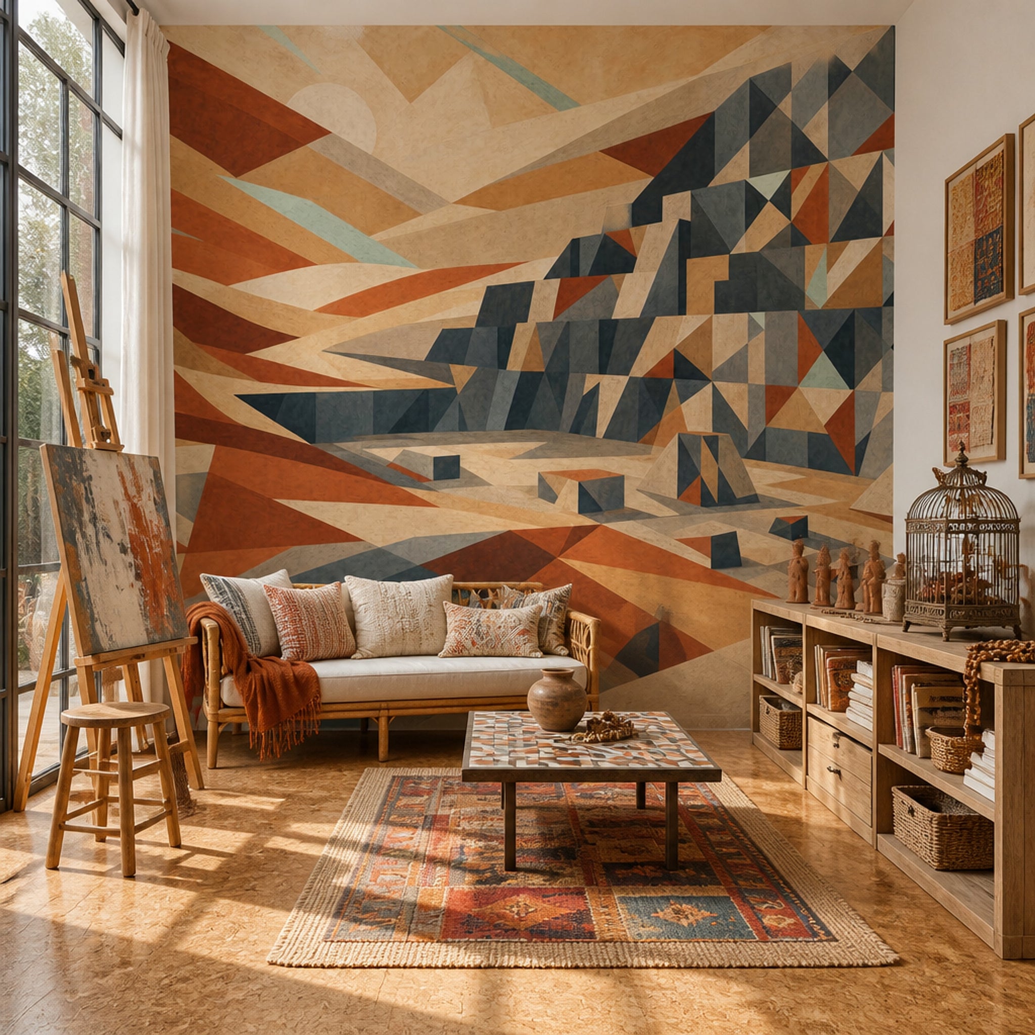 Geometrik Soyut Poster Duvar Kağıdı Turuncu Lacivert Ofis