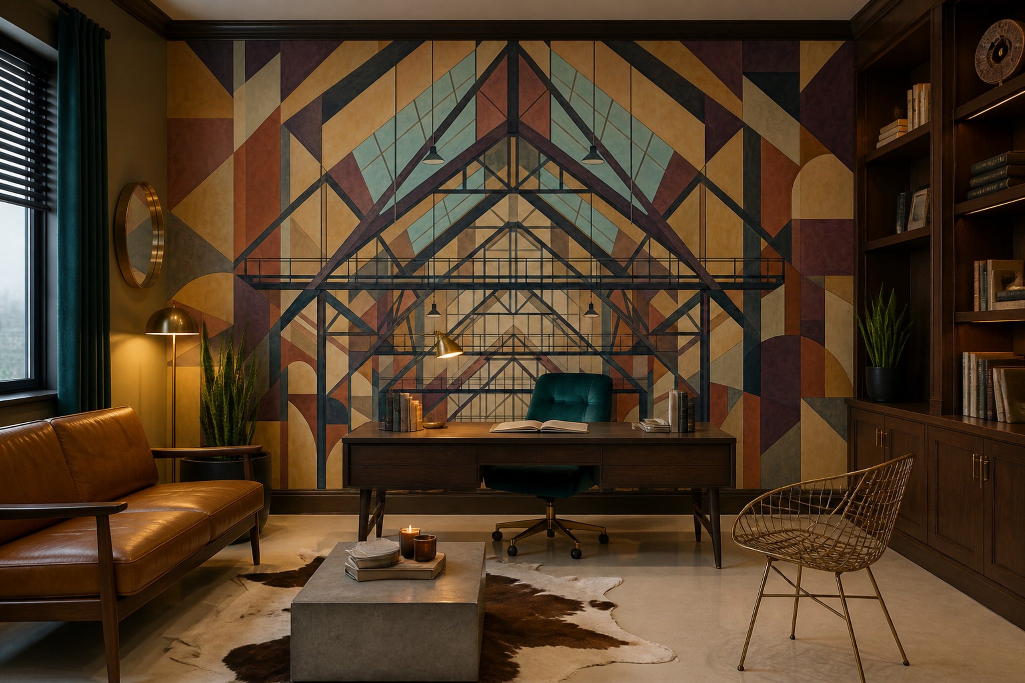 Geometrik Mimari Poster Duvar Kağıdı Toprak Tonlu Salon Duvarı