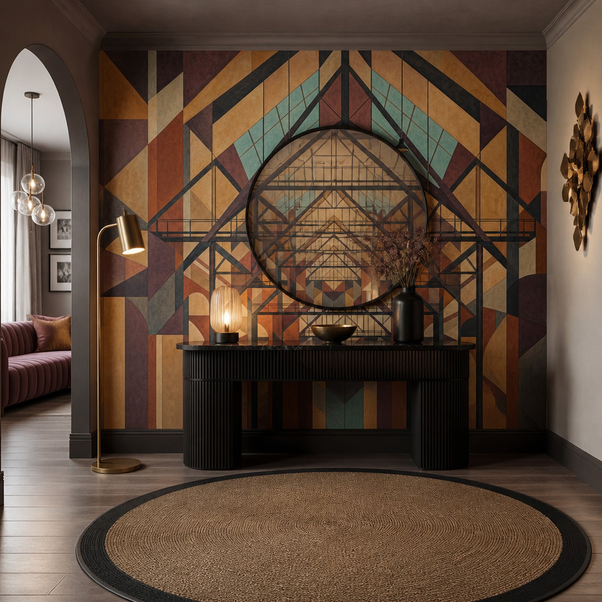 Geometrik Mimari Poster Duvar Kağıdı Toprak Tonlu Salon Duvarı