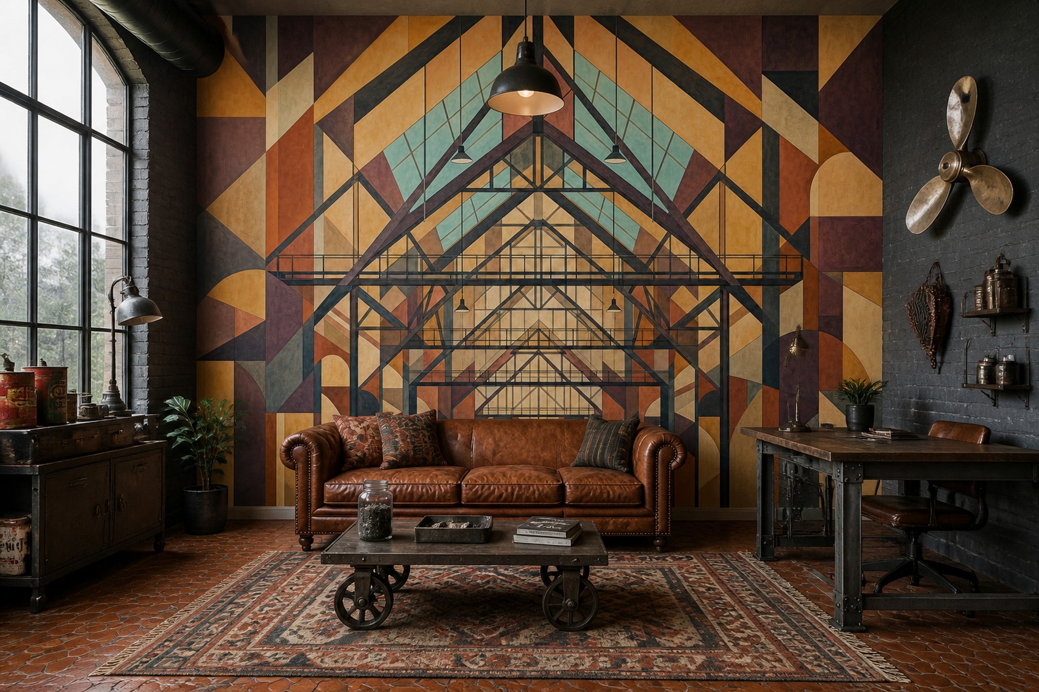 Geometrik Mimari Poster Duvar Kağıdı Toprak Tonlu Salon Duvarı