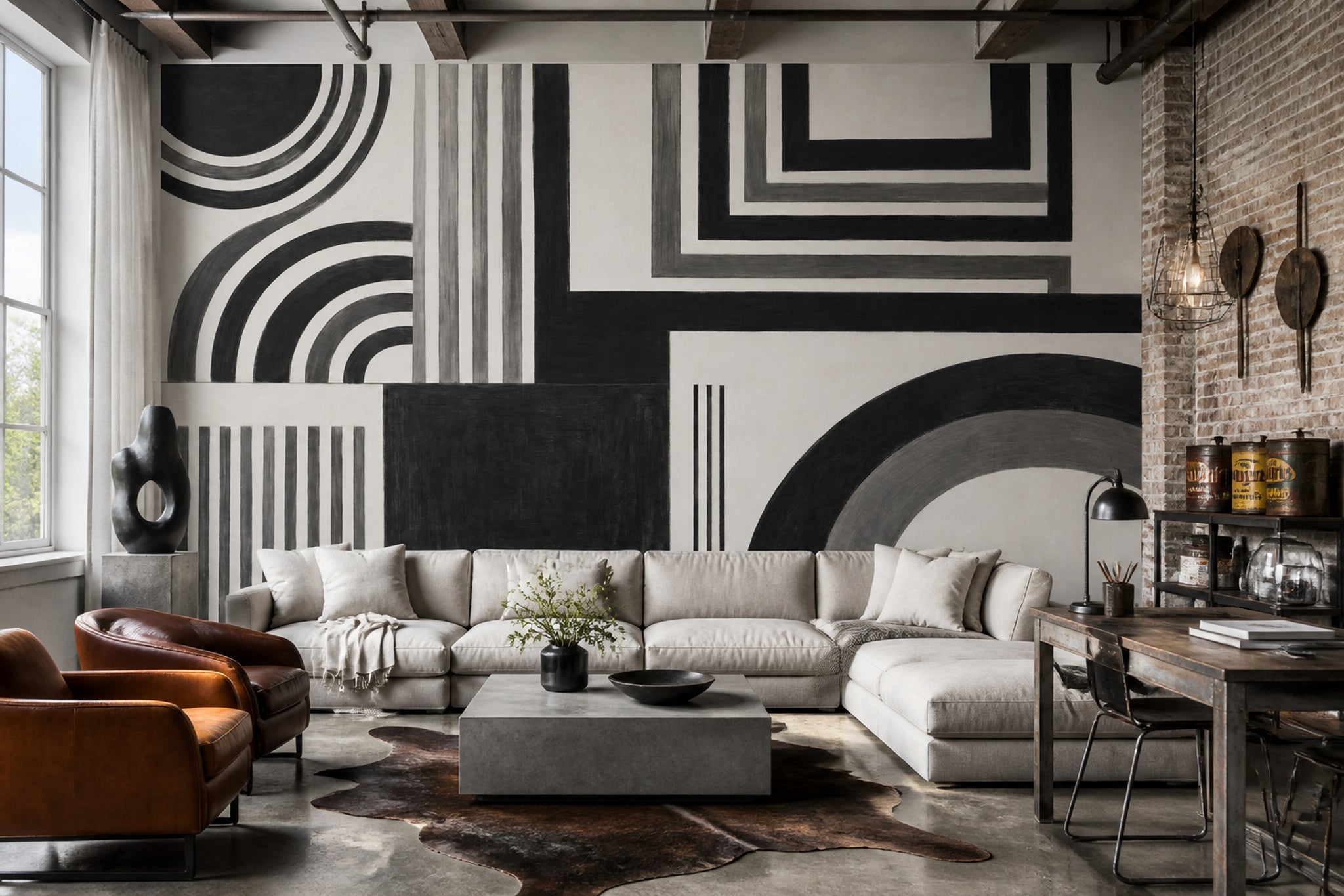 Siyah Beyaz Geometrik Poster Duvar Kağıdı Modern Salon Duvarı