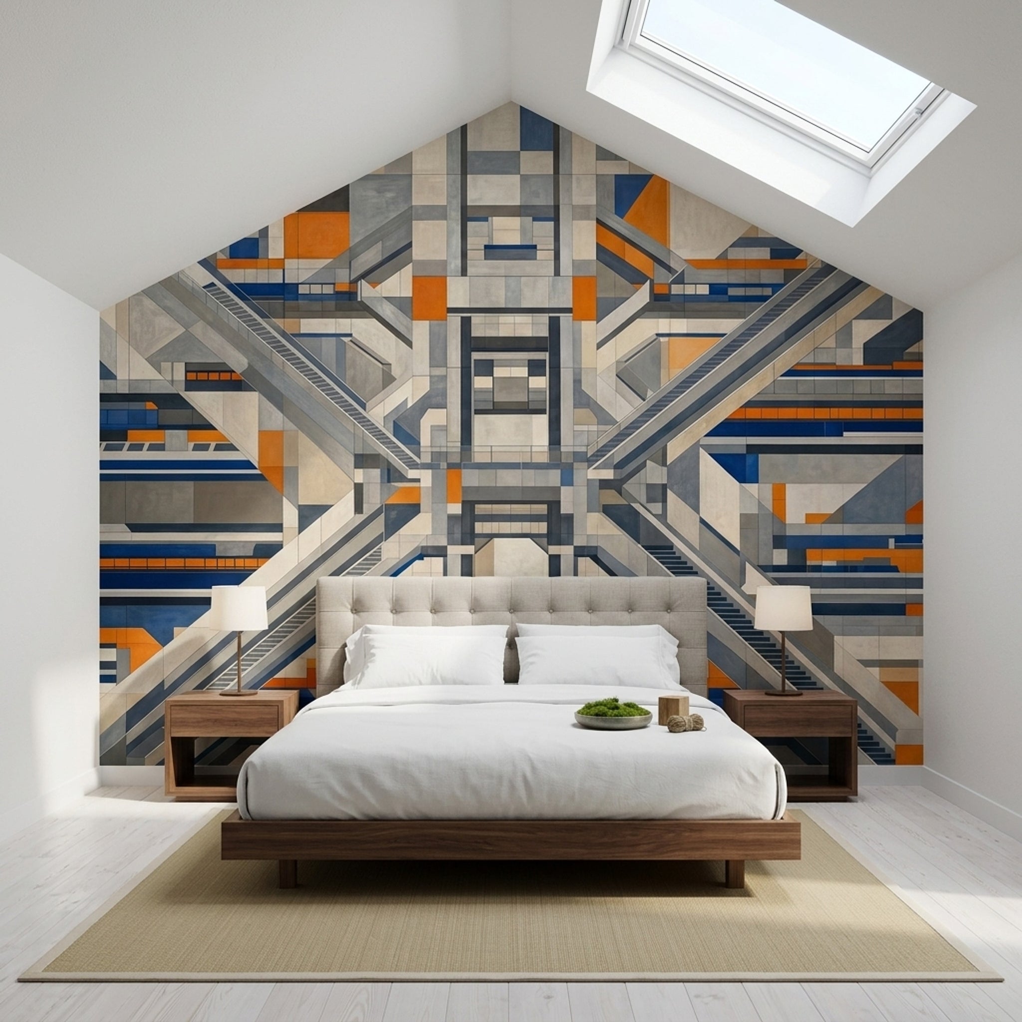 Geometrik Soyut Poster Duvar Kağıdı Gri Mavi Salon Duvarı