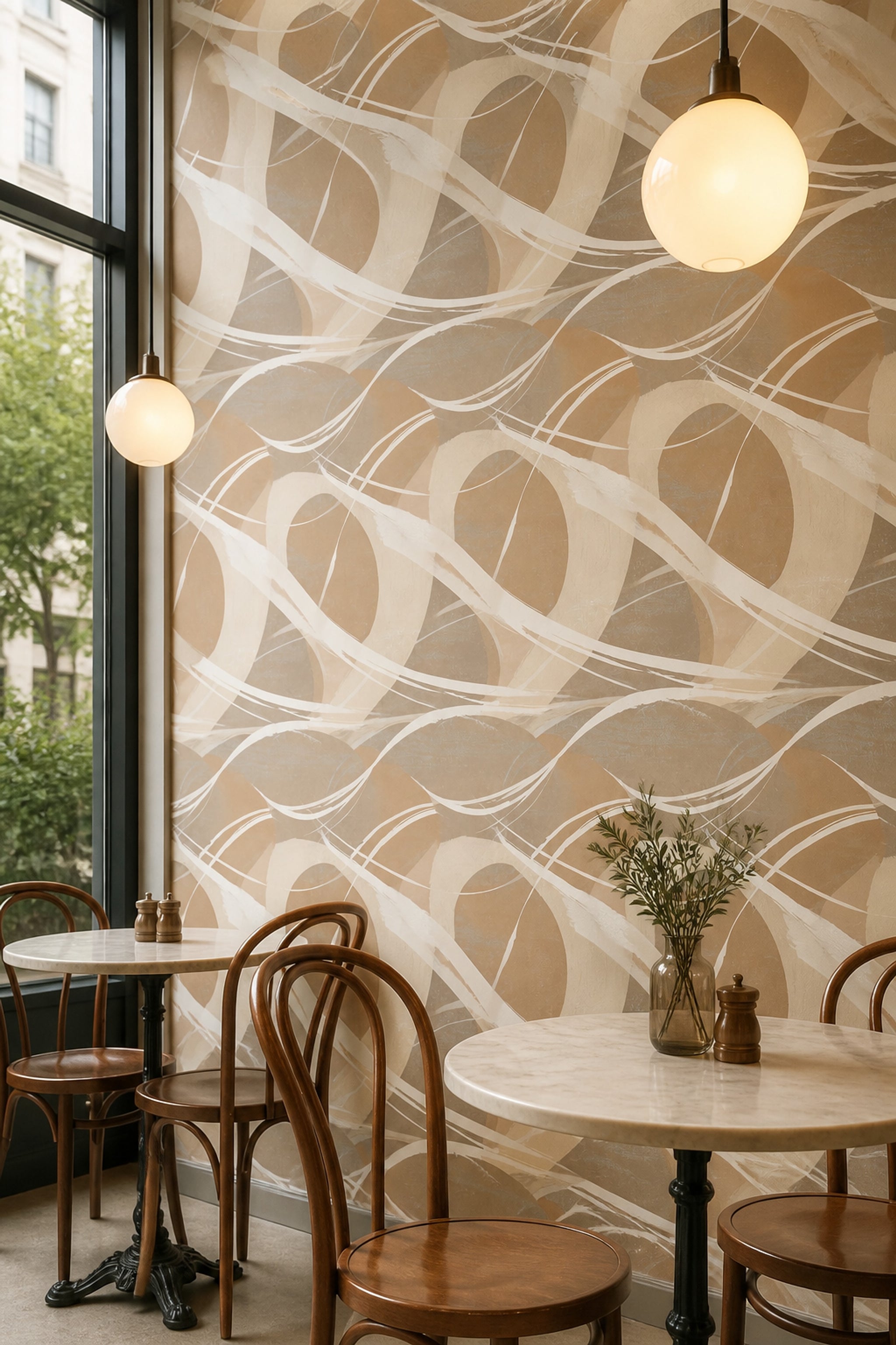 Bej Soyut Dalgalı Duvar Kağıdı Modern Salon Duvar Dekoru