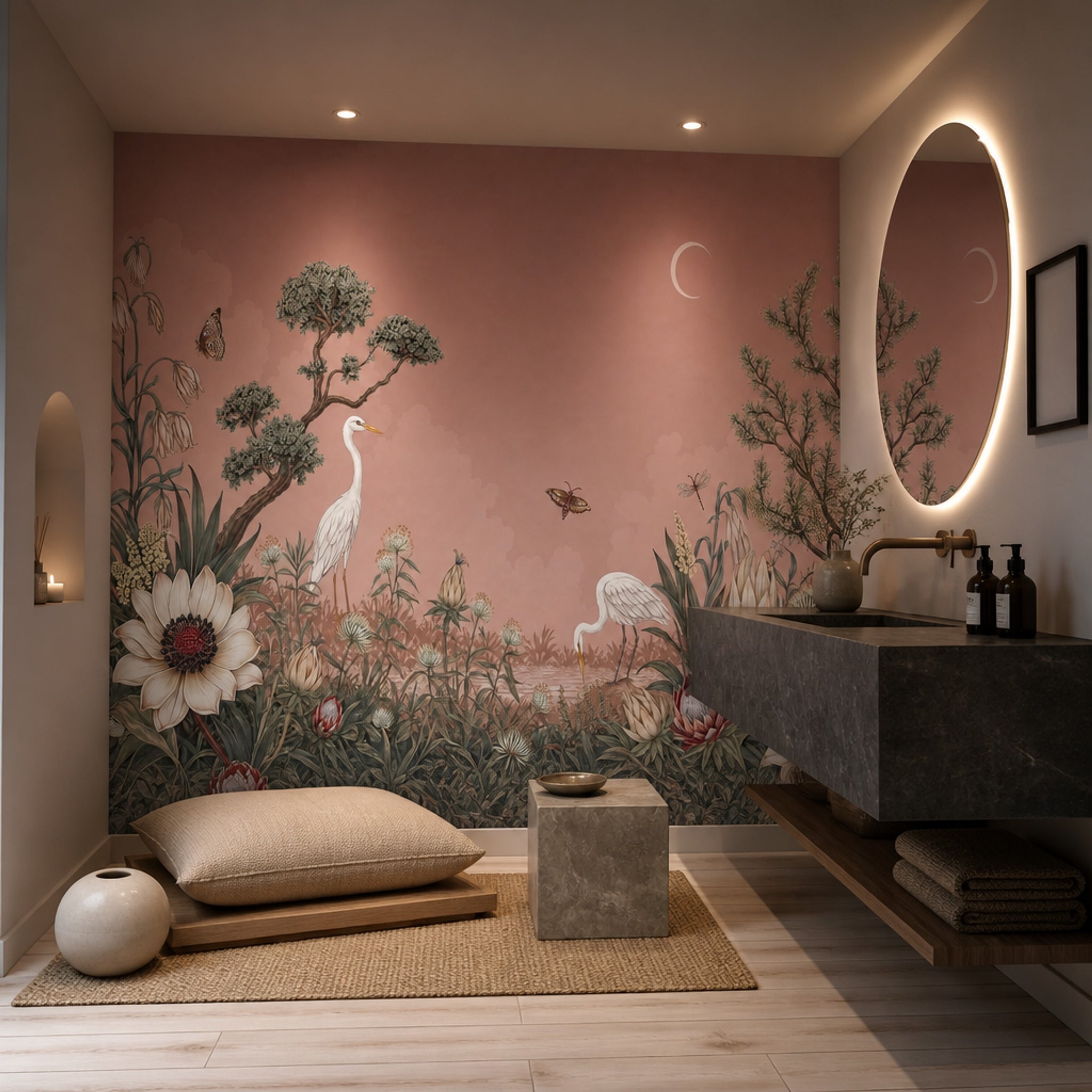 Turnalı Çiçek Bahçesi Poster Duvar Kağıdı Pudra Pembe Yatak Odası