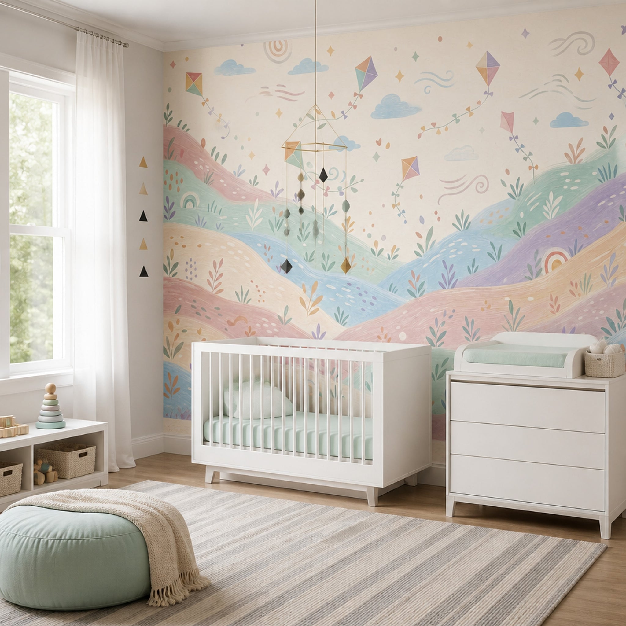 Uçurtmalı Pastel Çocuk Odası Poster Duvar Kağıdı Renkli