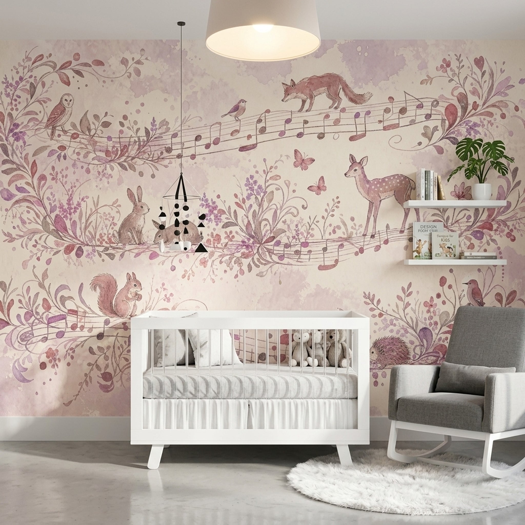 Orman Hayvanlı Poster Duvar Kağıdı Pembe Pastel Çocuk Odası