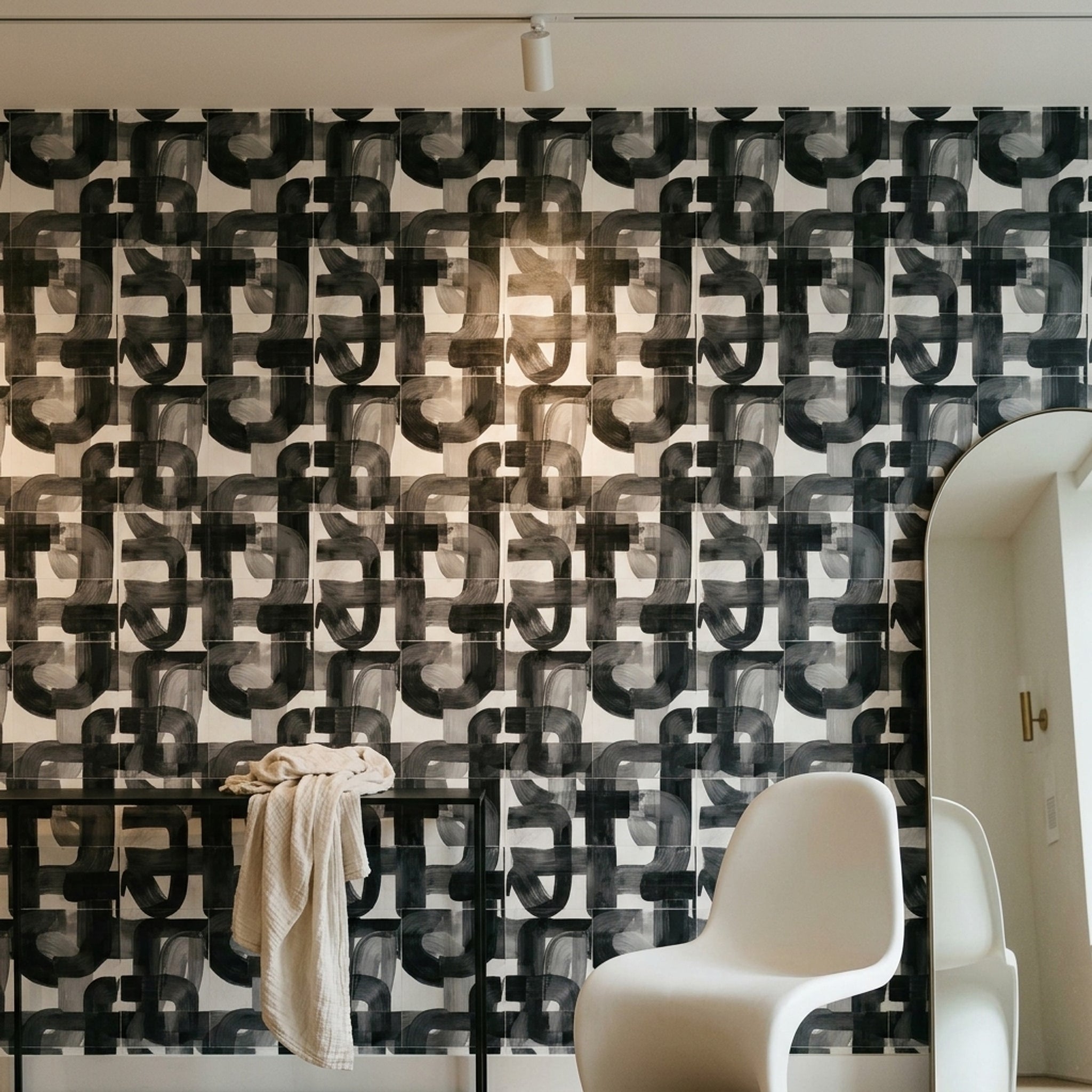 Soyut Geometrik Duvar Kağıdı Siyah Beyaz Desenli Salon