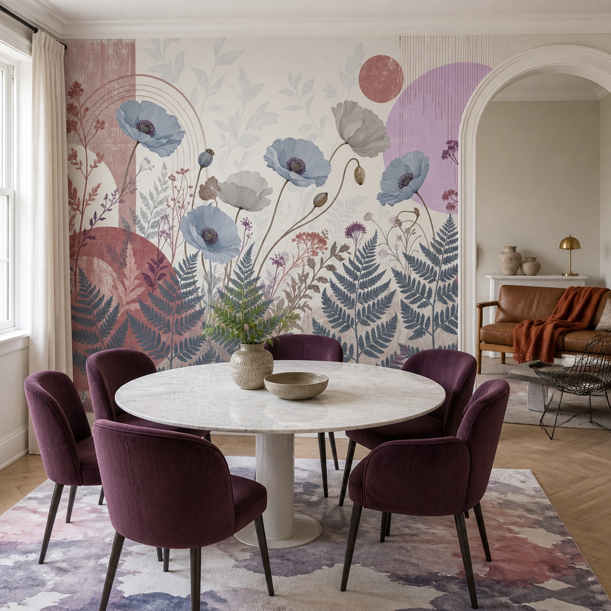 Pastel Gelincik Çiçekli Poster Duvar Kağıdı Pudra Pembe Salon