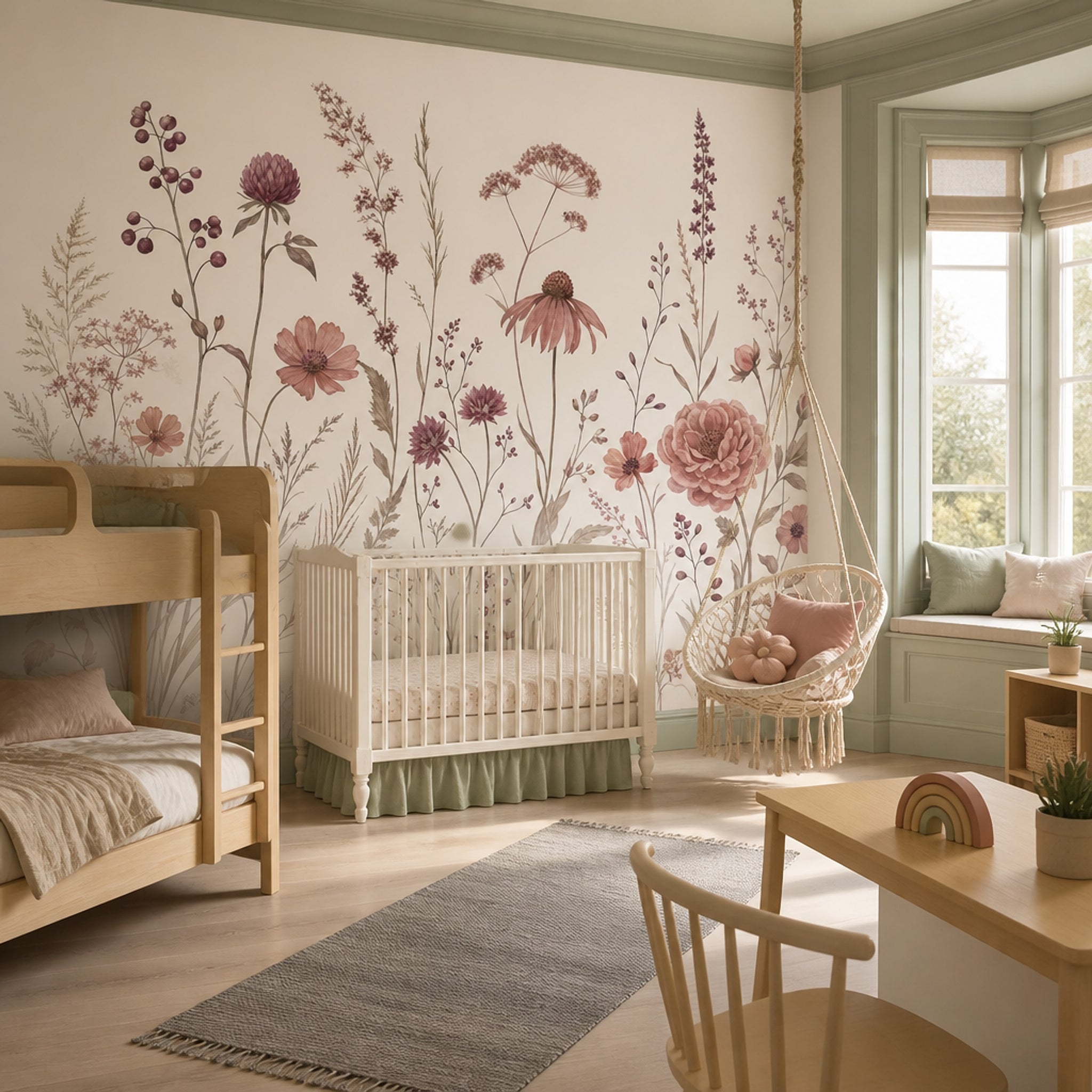 Pastel Kır Çiçekleri Poster Duvar Kağıdı Pudra Pembe Salon