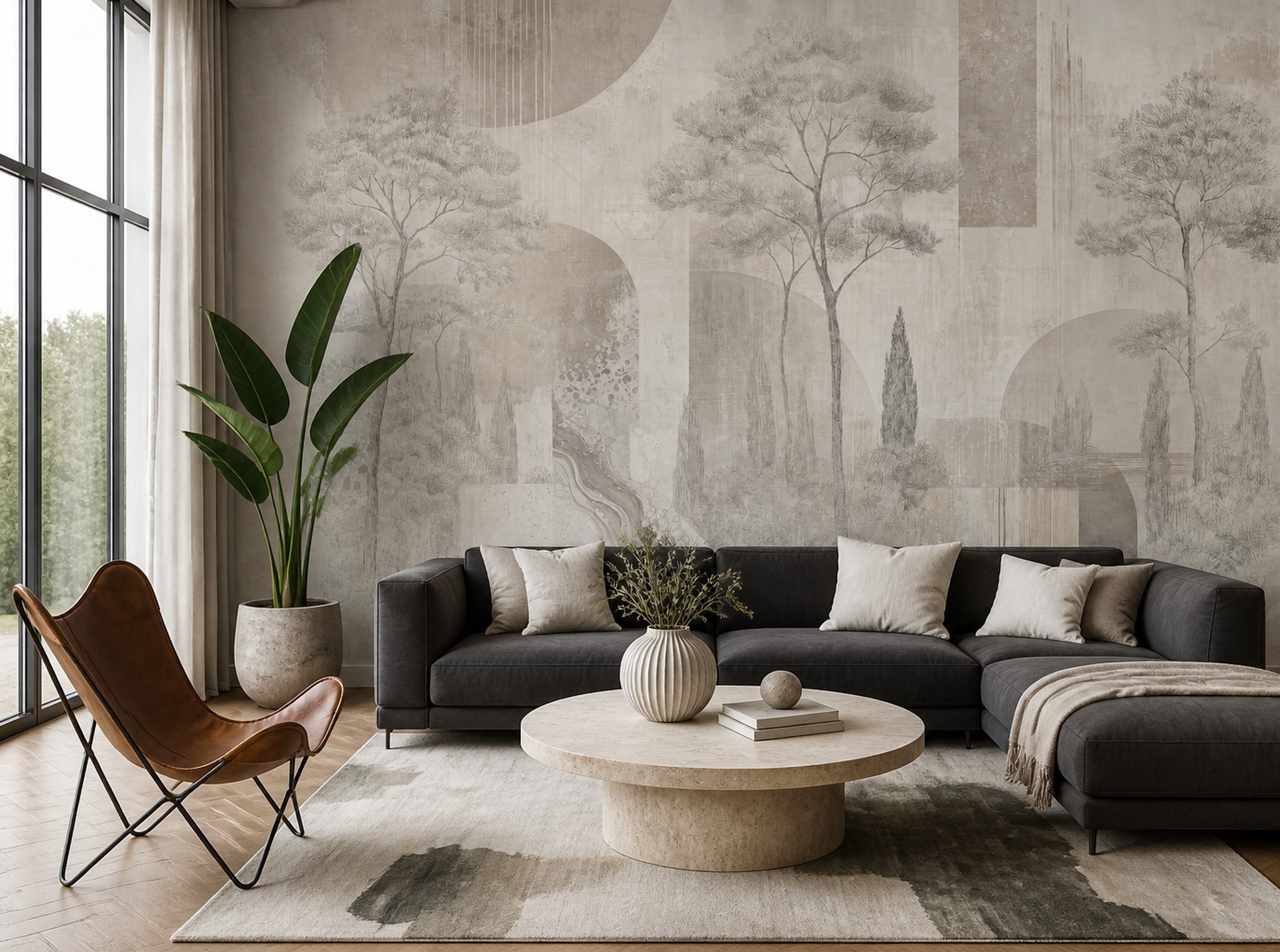 Sisli Orman Manzaralı Poster Duvar Kağıdı Bej Tonlu Salon