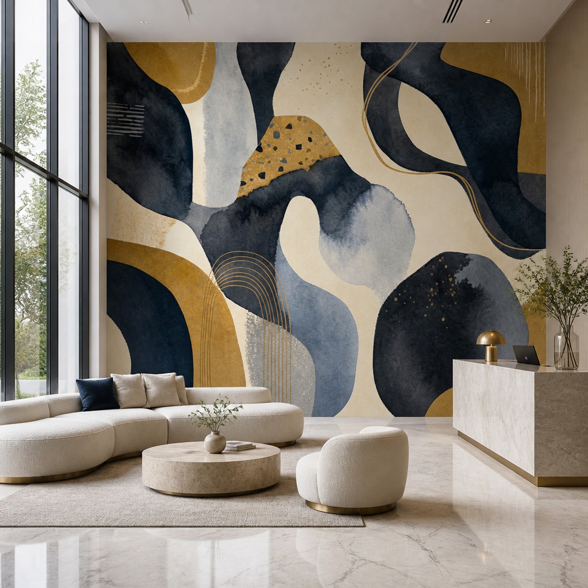 Soyut Lacivert Altın Poster Duvar Kağıdı Modern Salon Dekoru