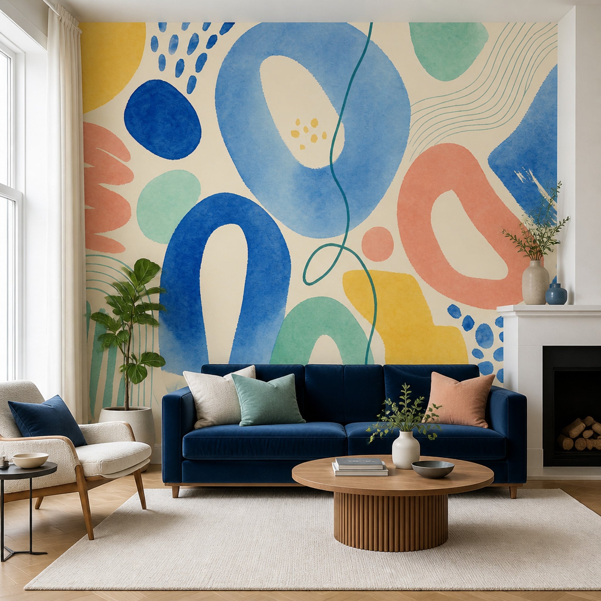 Renkli Soyut Şekilli Poster Duvar Kağıdı Modern Salon