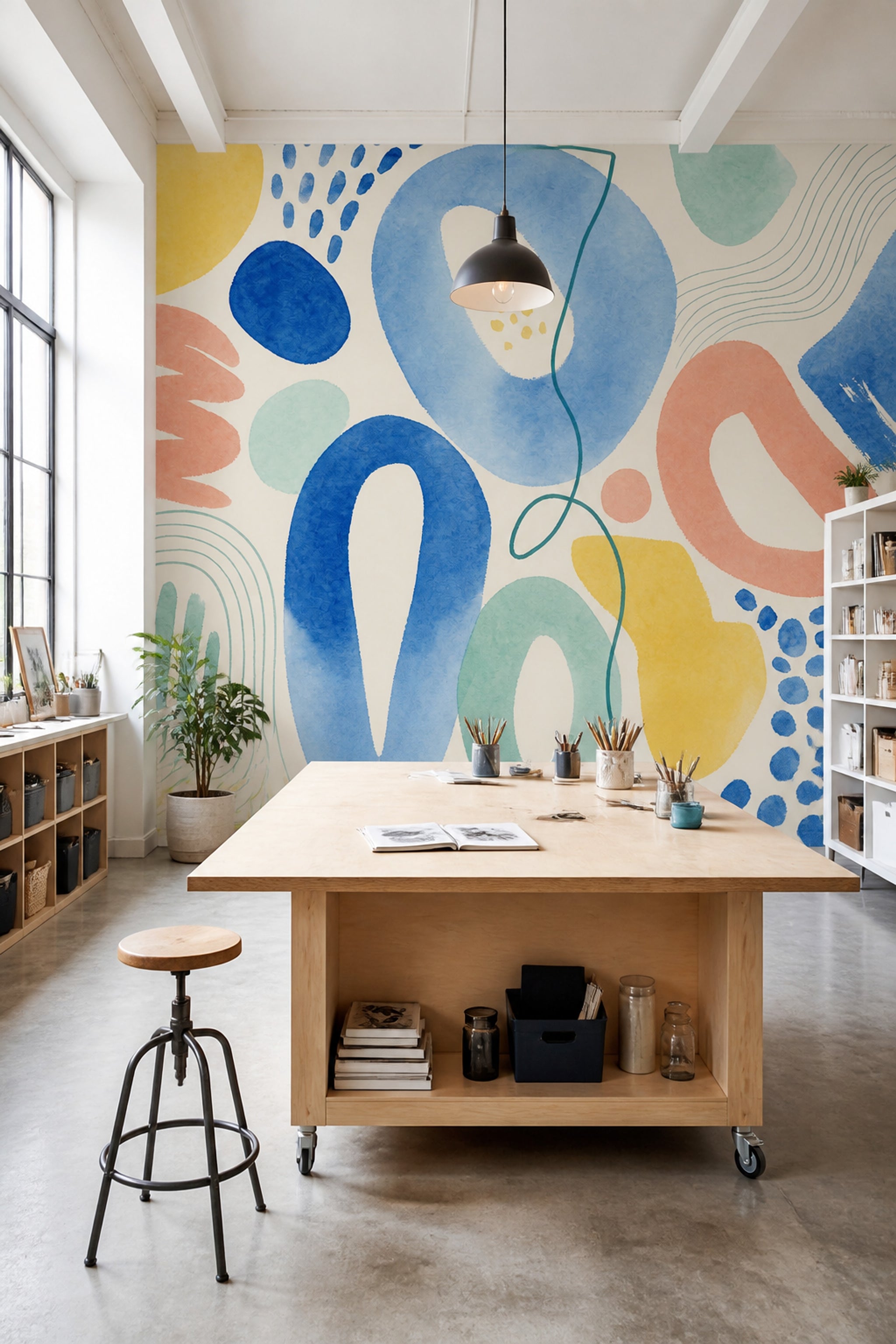 Renkli Soyut Şekilli Poster Duvar Kağıdı Modern Salon