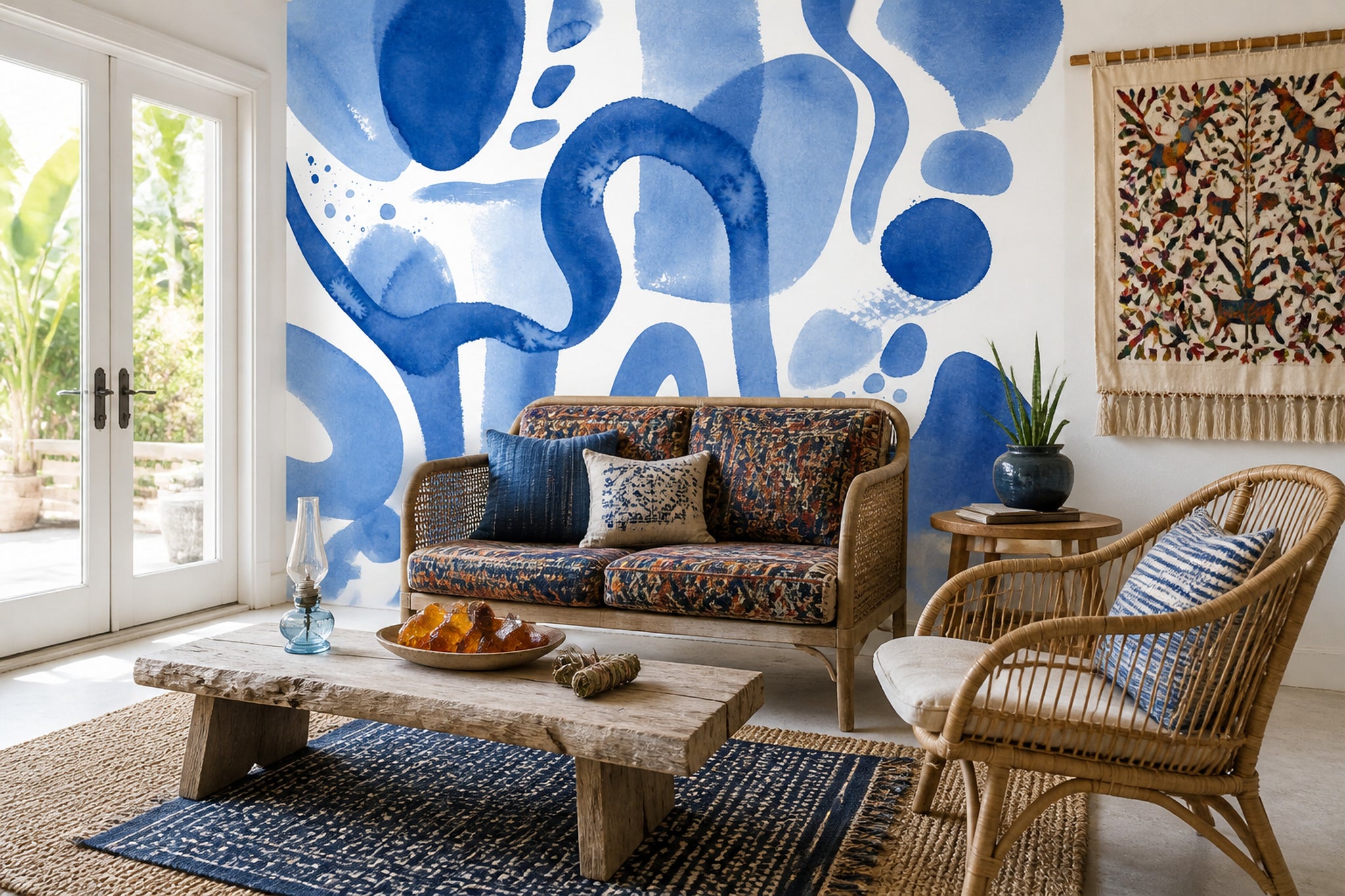 Mavi Suluboya Soyut Poster Duvar Kağıdı Modern Salon