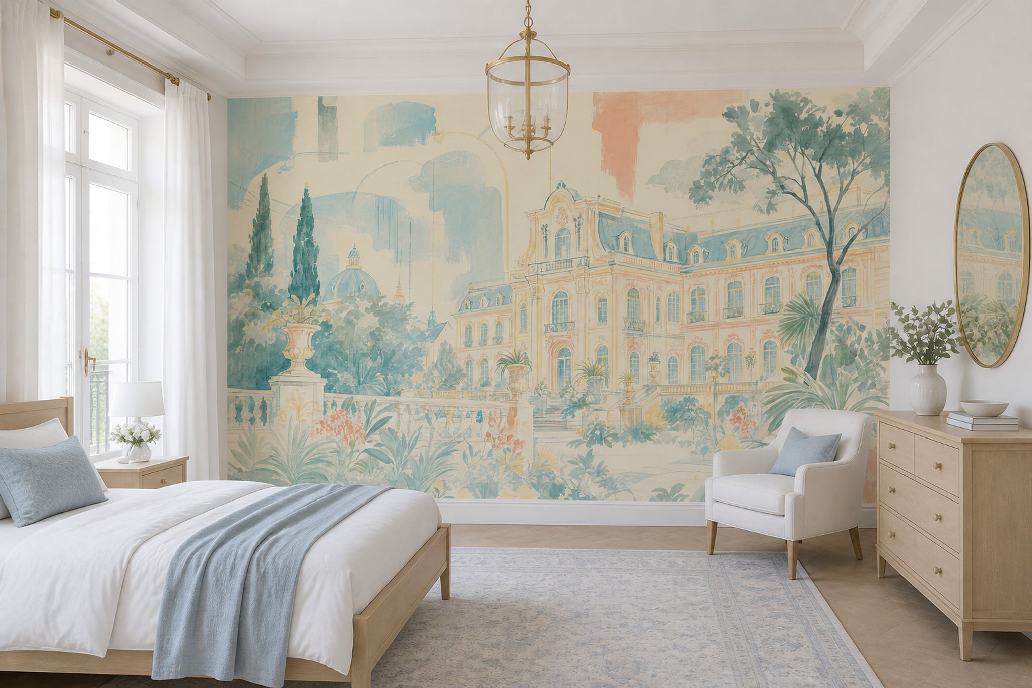 Saray Manzaralı Poster Duvar Kağıdı Pastel Mavi Salon Dekoru