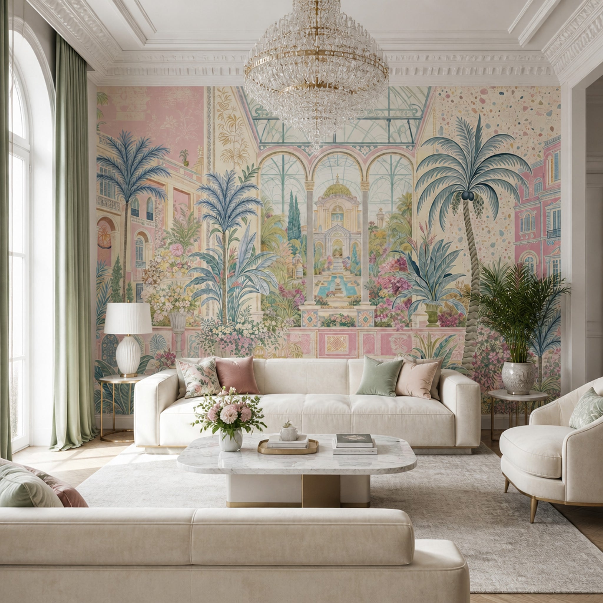 Tropikal Saray Bahçesi Poster Duvar Kağıdı Pastel Salon