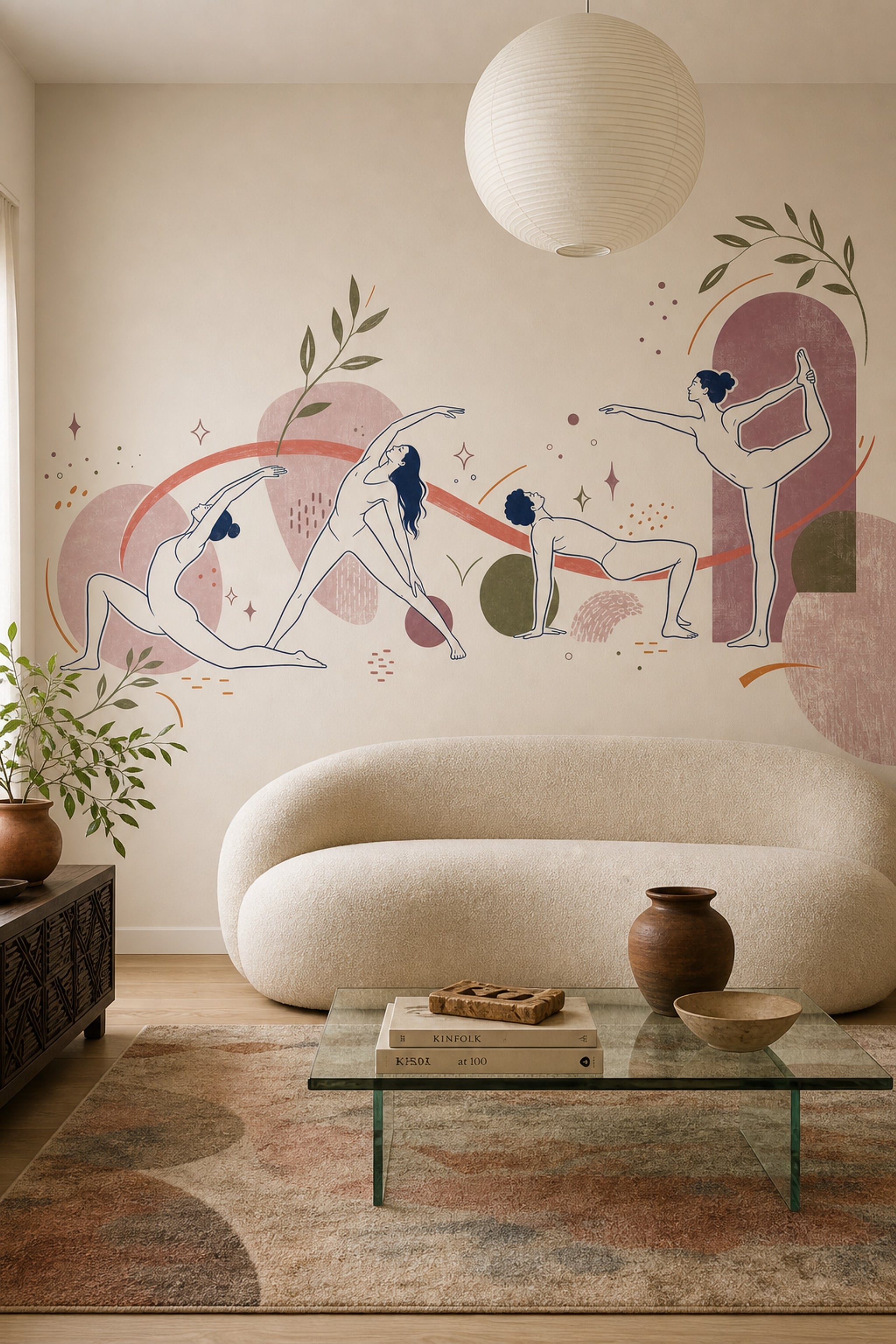 Yoga Pozlu Poster Duvar Kağıdı Pastel Soyut Stüdyo Duvarı