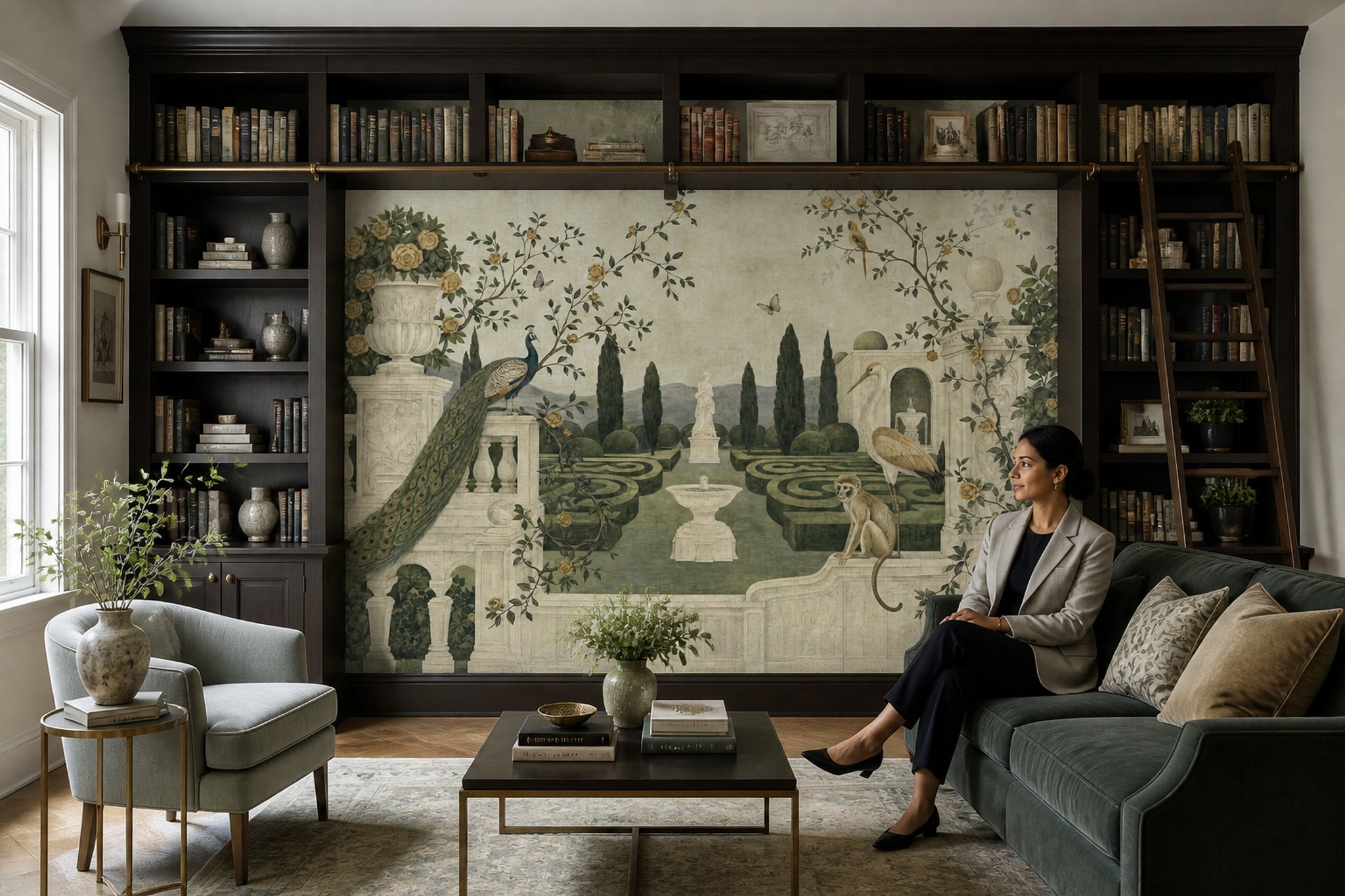 Tavus Kuşu Bahçe Manzaralı Poster Duvar Kağıdı Yeşil Salon