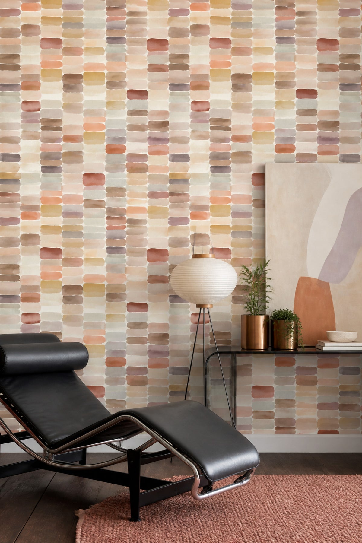 Sulu Boya Geometrik Duvar Kağıdı Pastel Renkli Salon