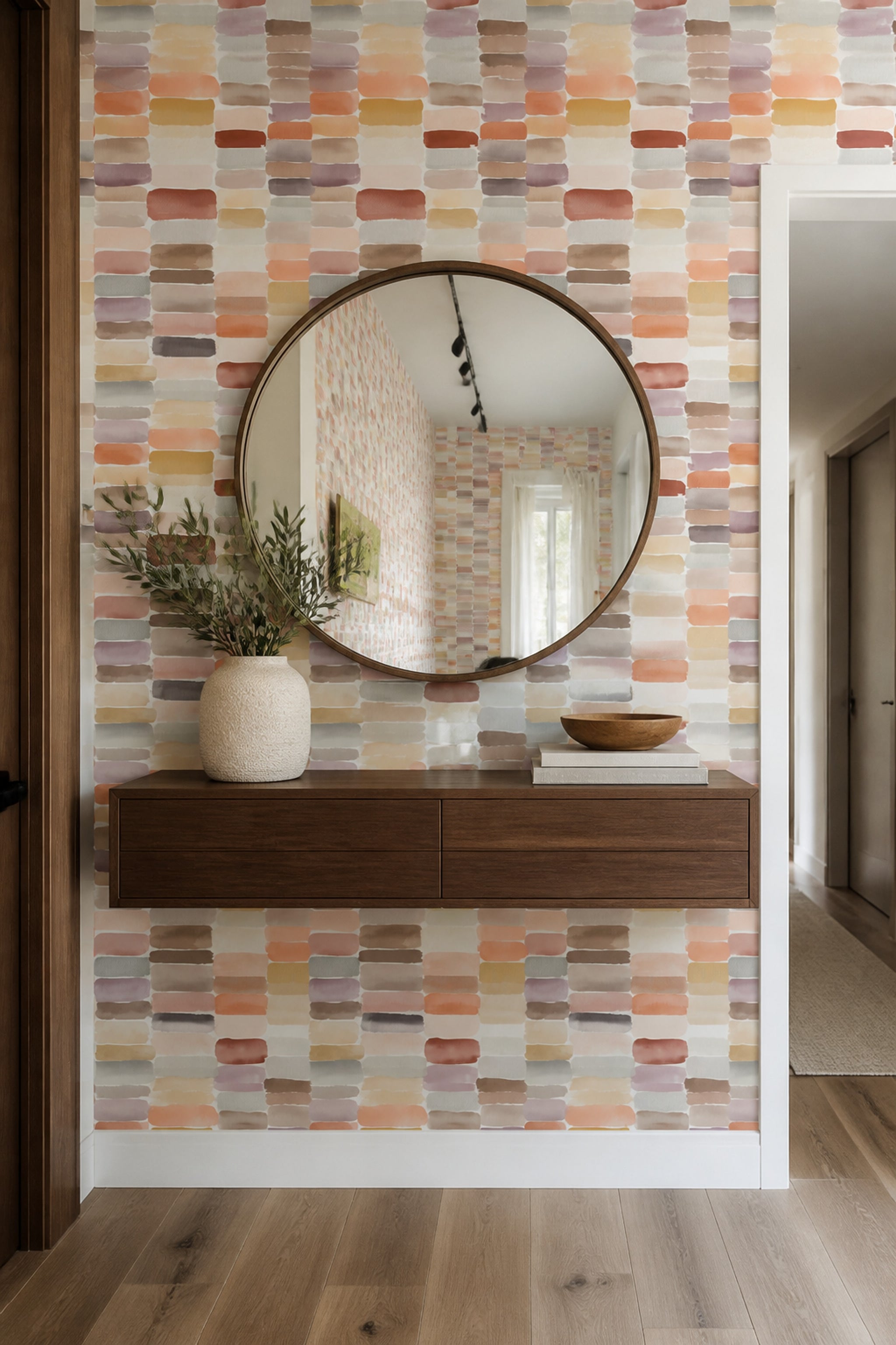 Sulu Boya Geometrik Duvar Kağıdı Pastel Renkli Salon