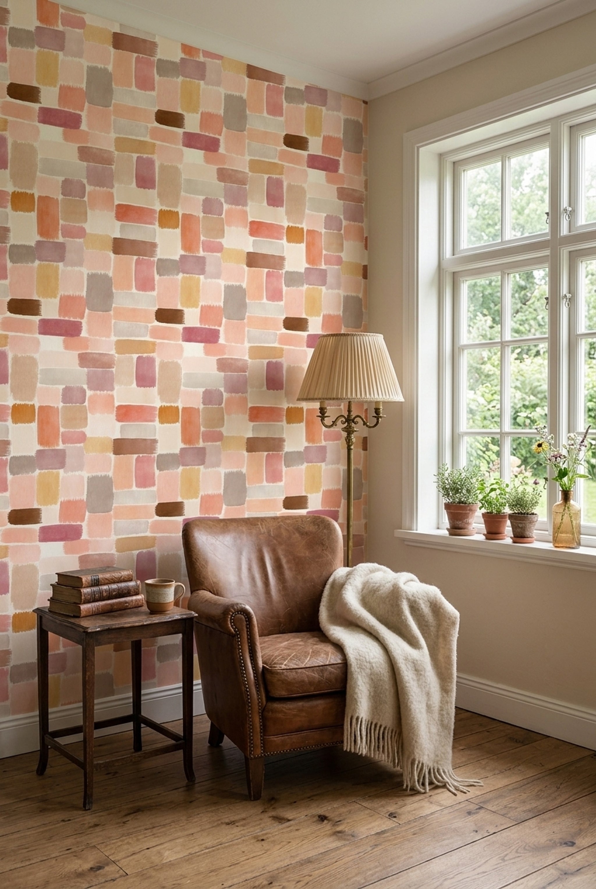 Suluboya Geometrik Duvar Kağıdı Pastel Renkli Salon Deseni